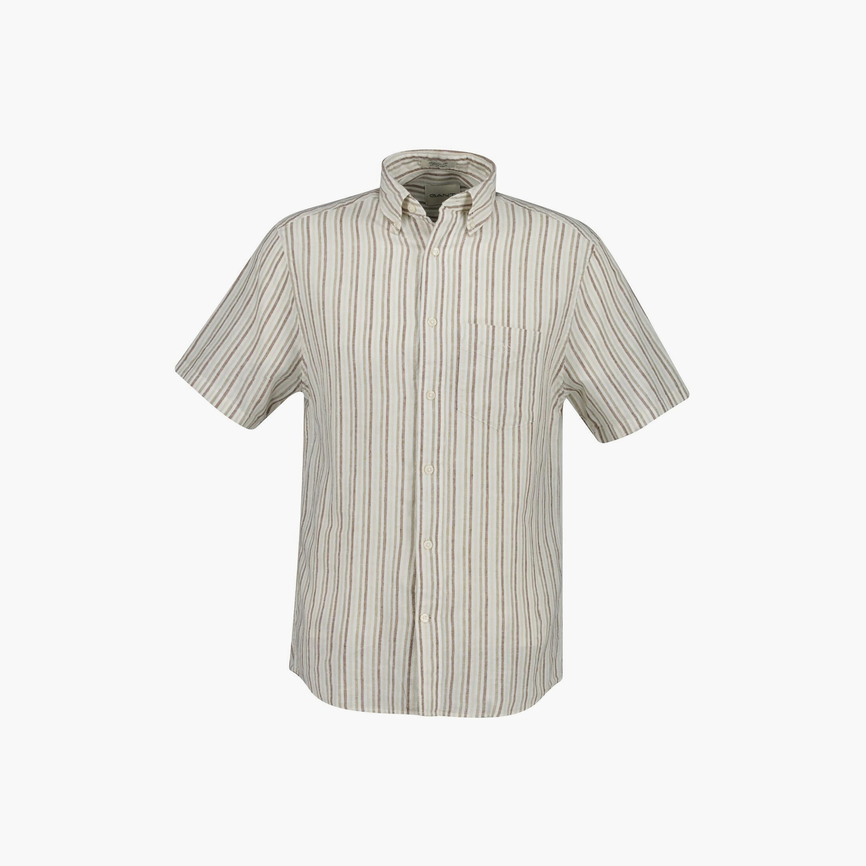قميص كتان رجالي بأكمام قصيرة وقصة "ريجيولار فيت" مخطط وياقة "بوتن داون" من جانت-men-clothing-shirts-image-5