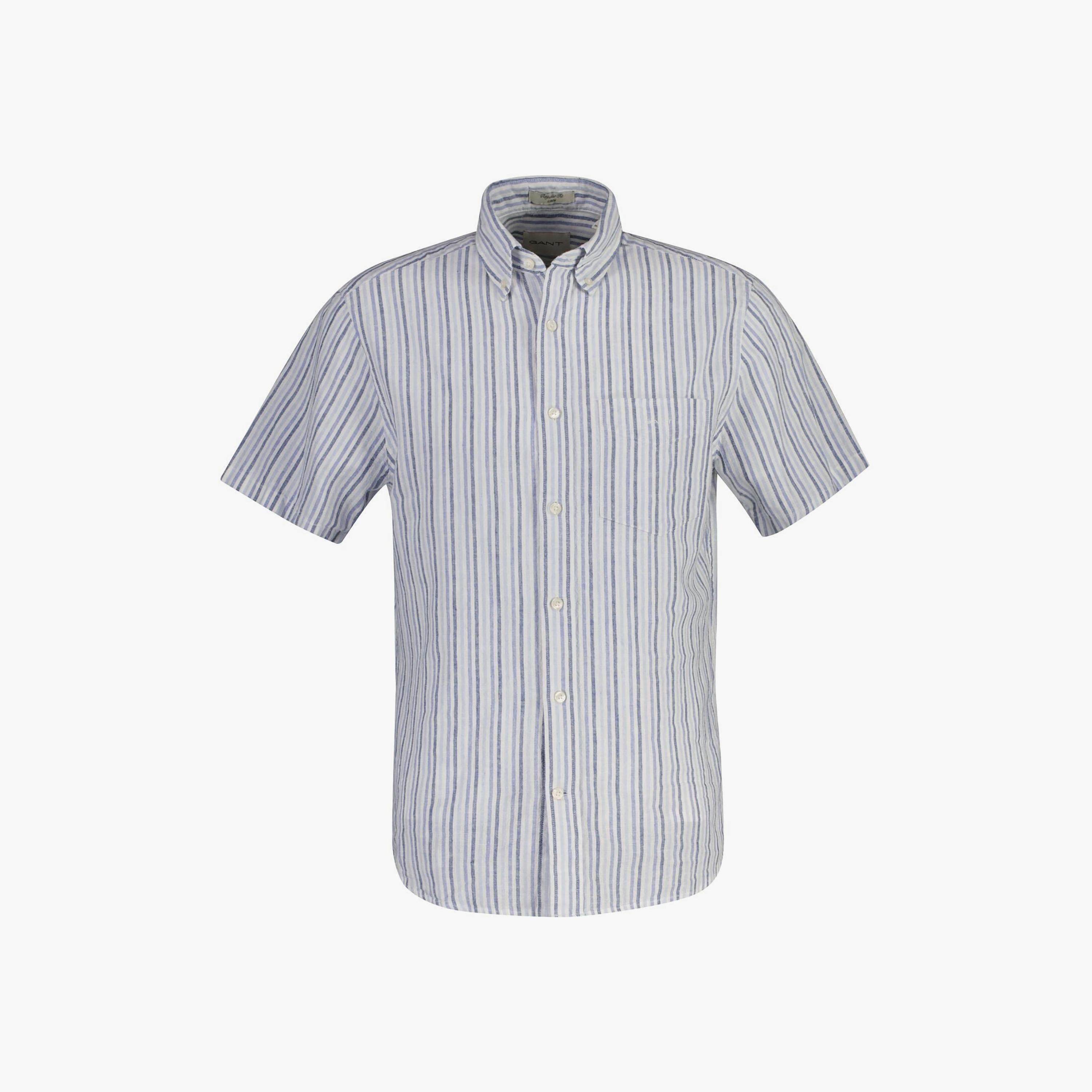 قميص كتان رجالي بأكمام قصيرة وقصة "ريجيولار فيت" مخطط وياقة "بوتن داون" من جانت-men-clothing-shirts-image-11