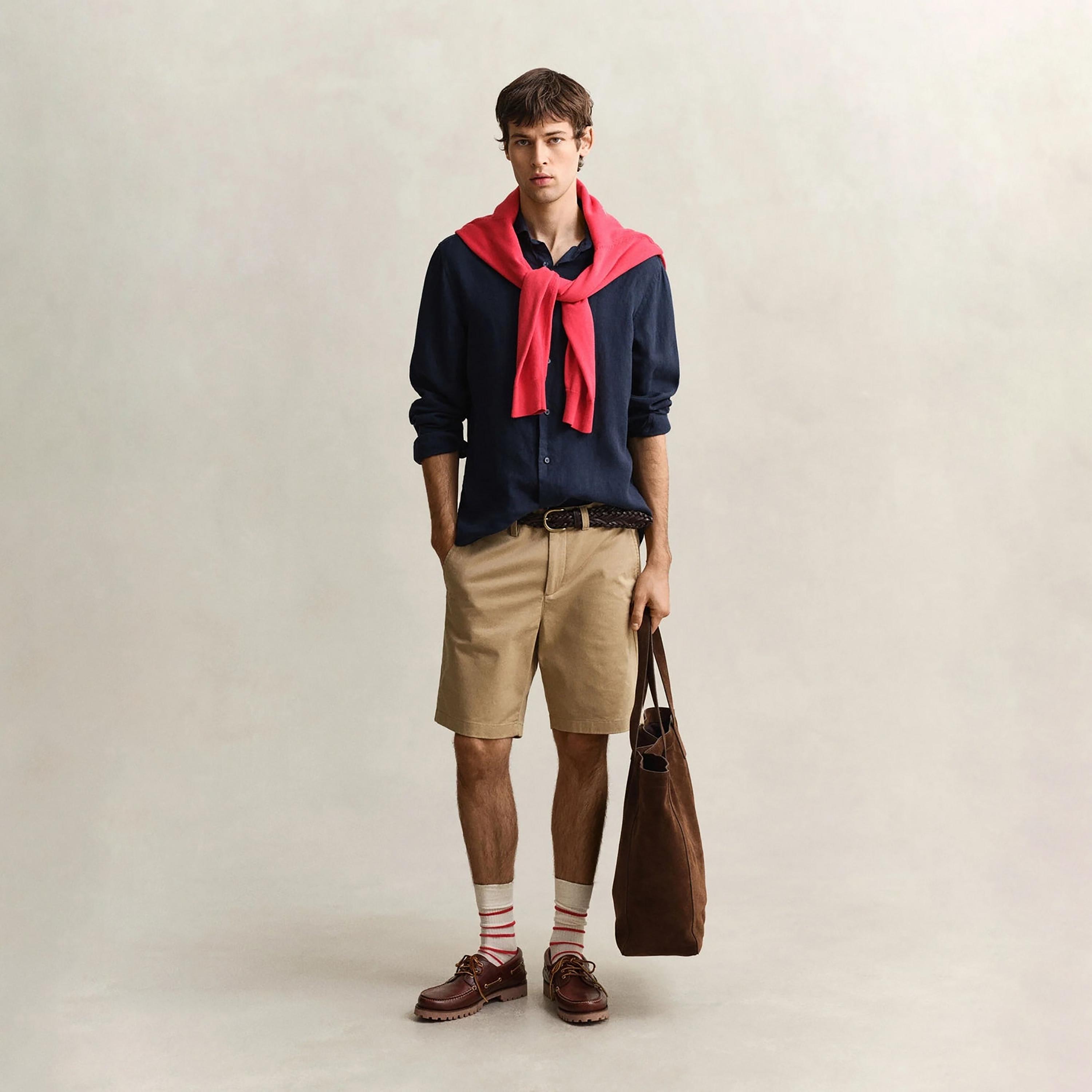 Gant Plain Regular Fit Long Sleeves Linen Spread Collar Men's Shirt-men-clothing-shirts-image-2
