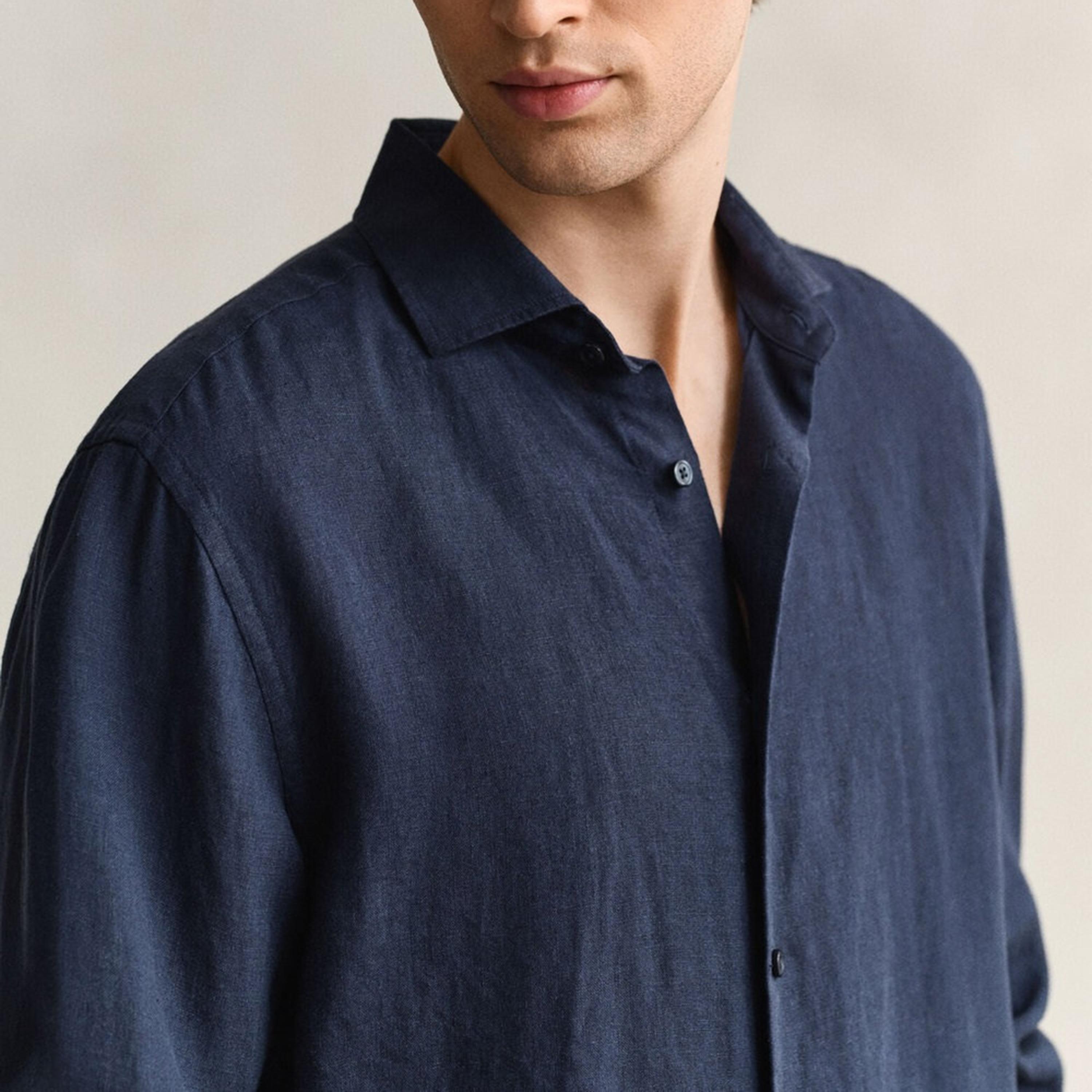 Gant Plain Regular Fit Long Sleeves Linen Spread Collar Men's Shirt-men-clothing-shirts-image-3