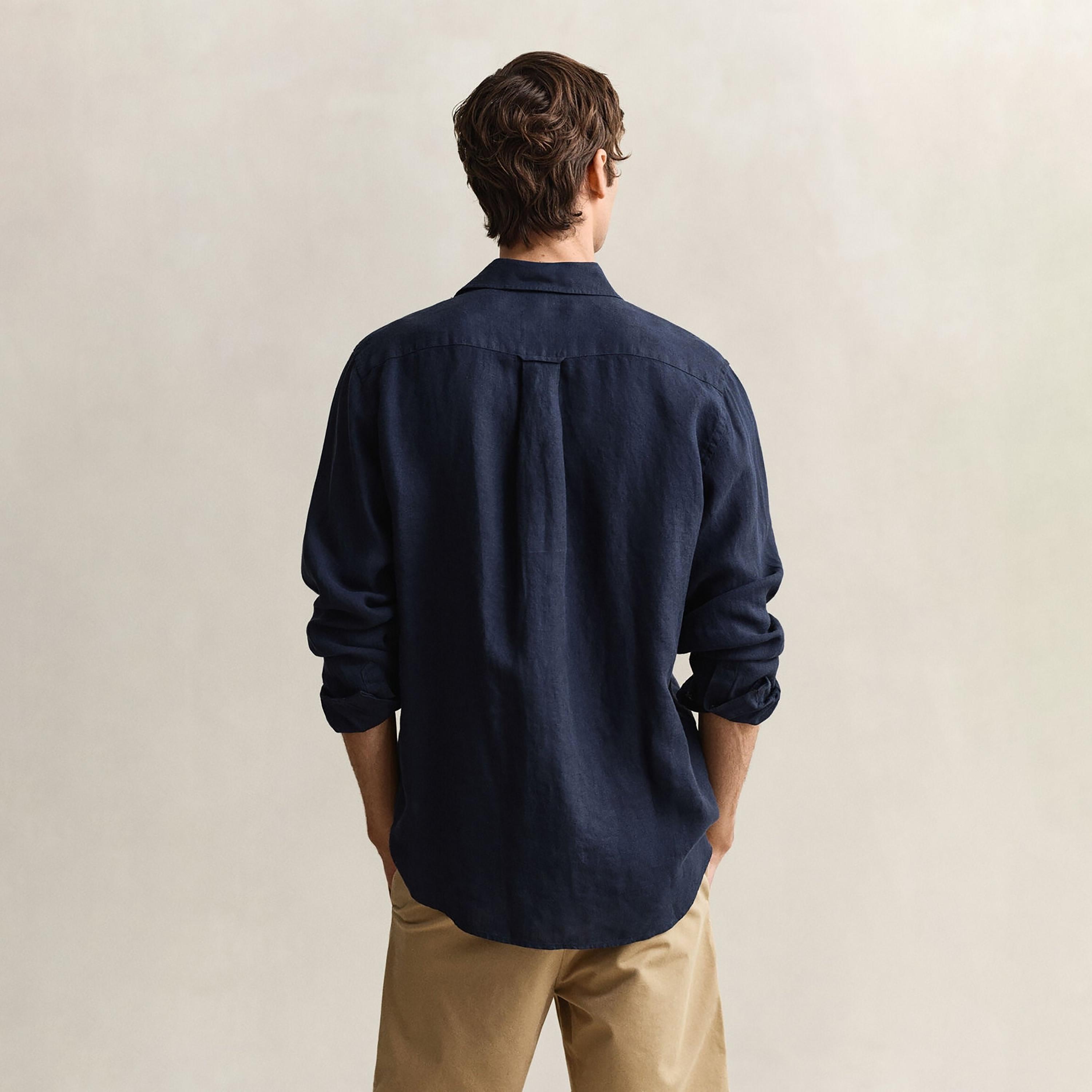 Gant Plain Regular Fit Long Sleeves Linen Spread Collar Men's Shirt-men-clothing-shirts-image-4
