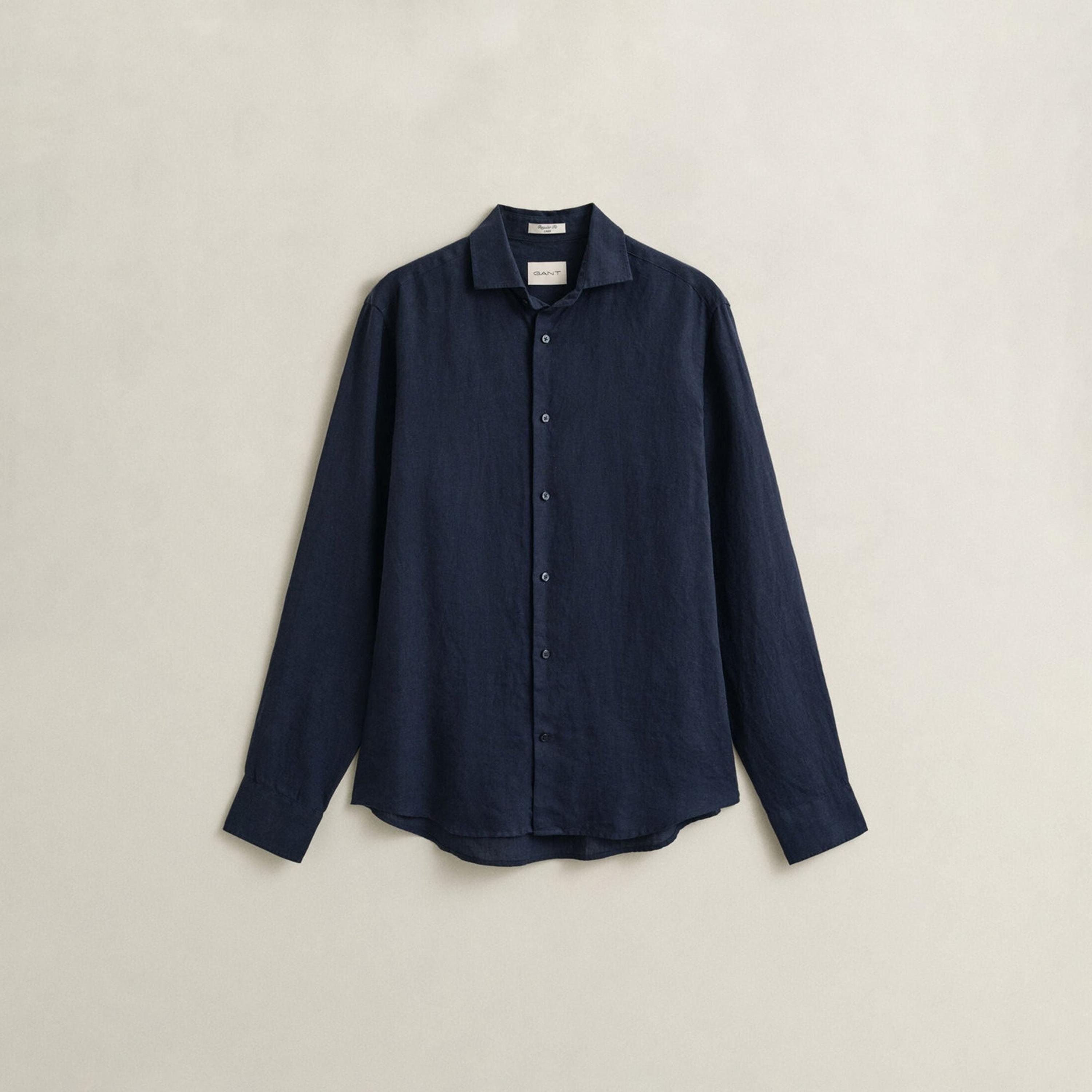 Gant Plain Regular Fit Long Sleeves Linen Spread Collar Men's Shirt-men-clothing-shirts-image-6