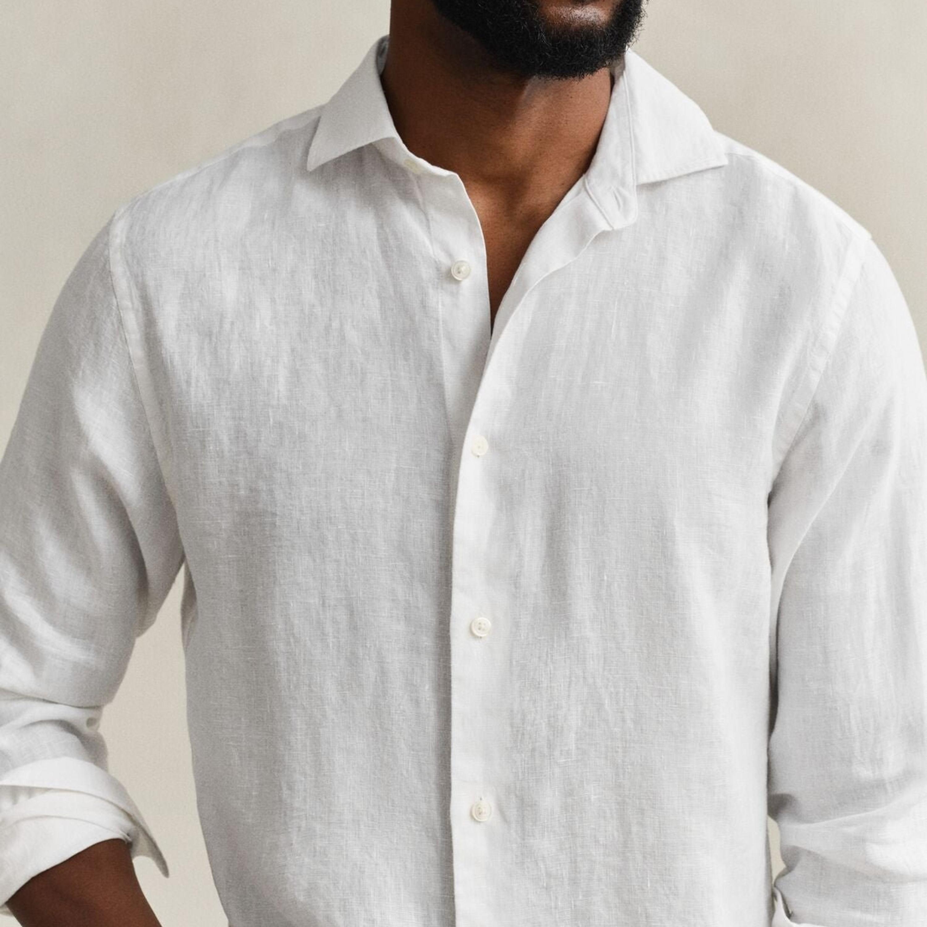 Gant Regular Fit Plain Spread Collar Long Sleeves Men's Linen Shirt-men-clothing-shirts-image-2