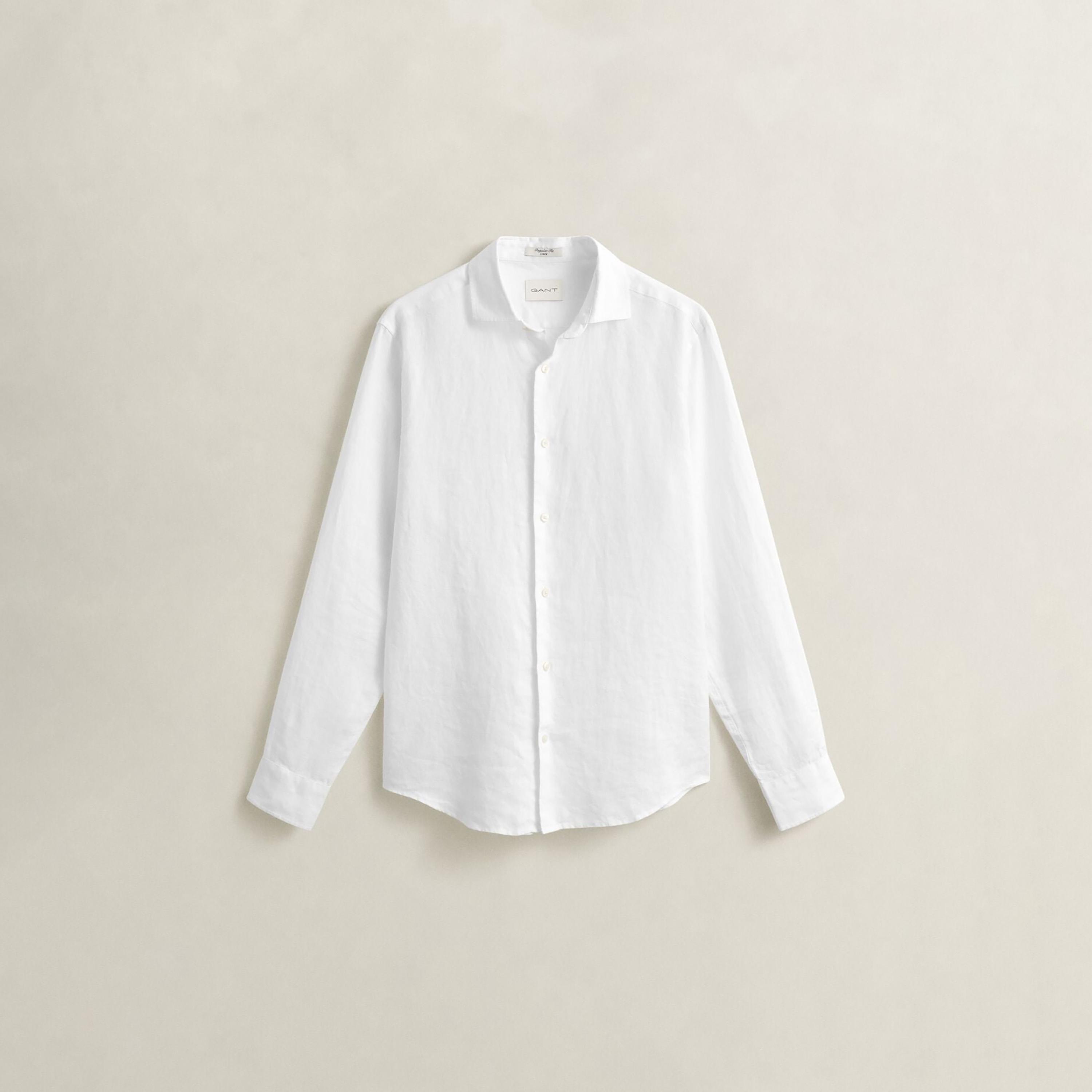 Gant Regular Fit Plain Spread Collar Long Sleeves Men's Linen Shirt-men-clothing-shirts-image-6