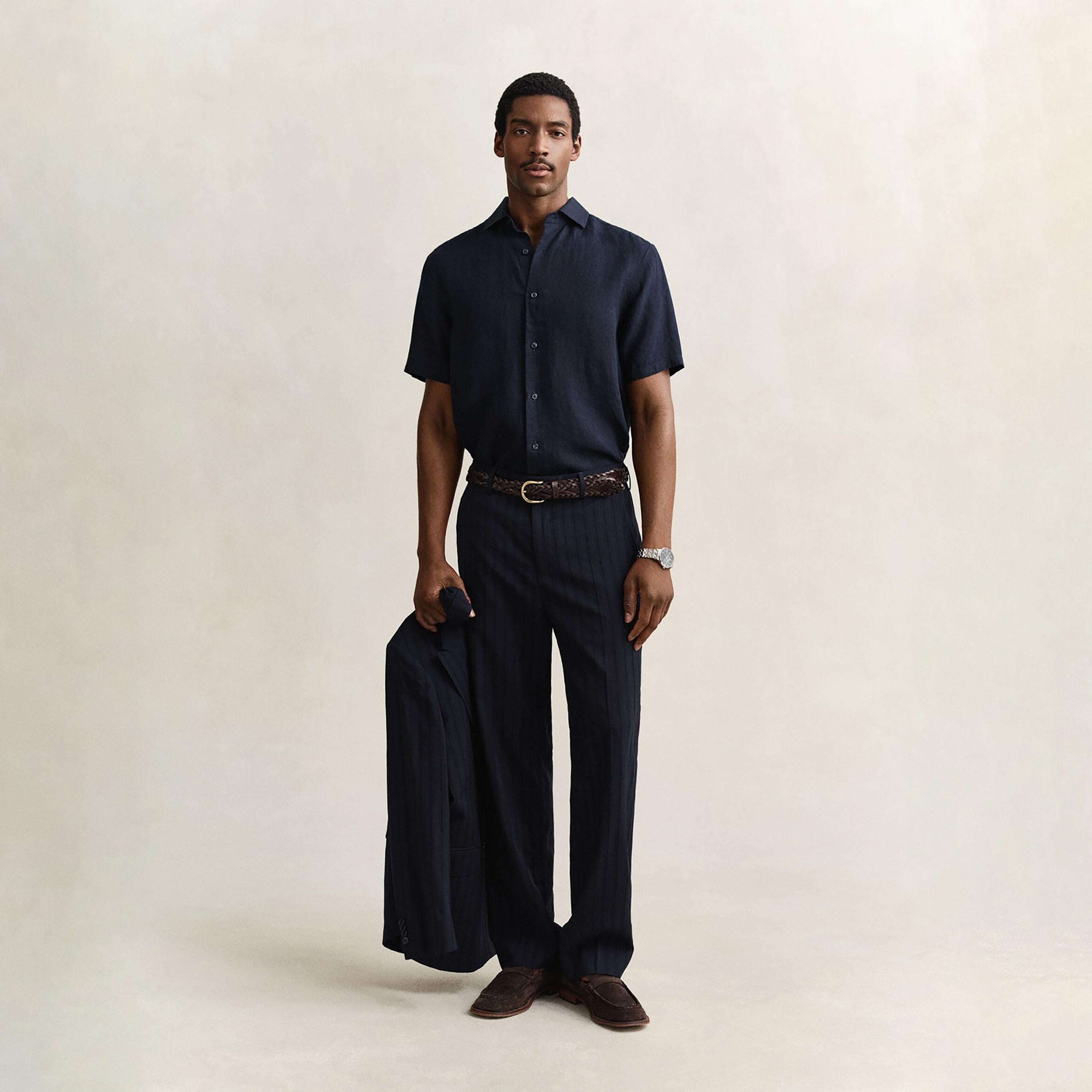 Gant Regular Fit Plain Collared Short Sleeves Men's Linen Shirt-men-clothing-shirts-image-2