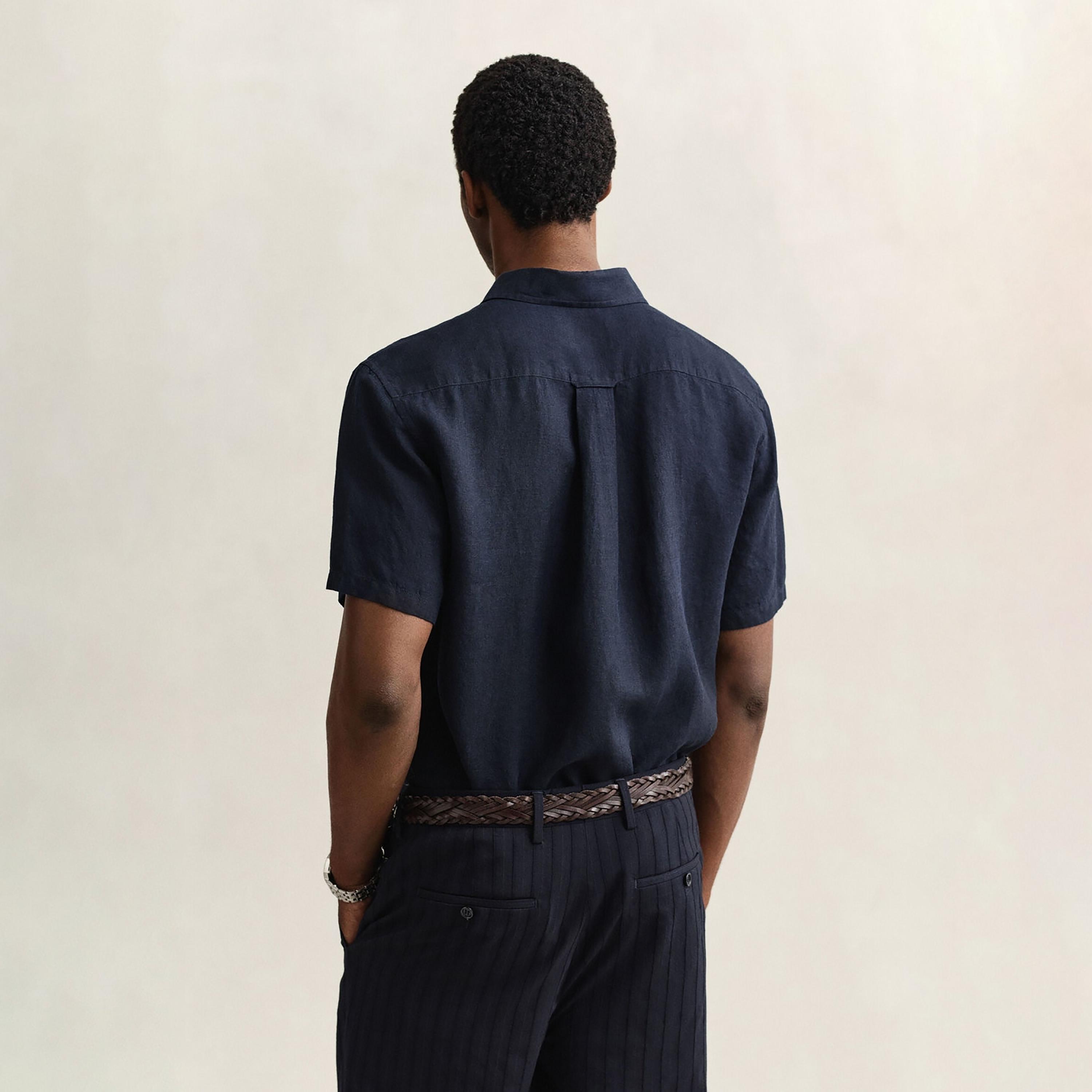 Gant Regular Fit Plain Collared Short Sleeves Men's Linen Shirt-men-clothing-shirts-image-4