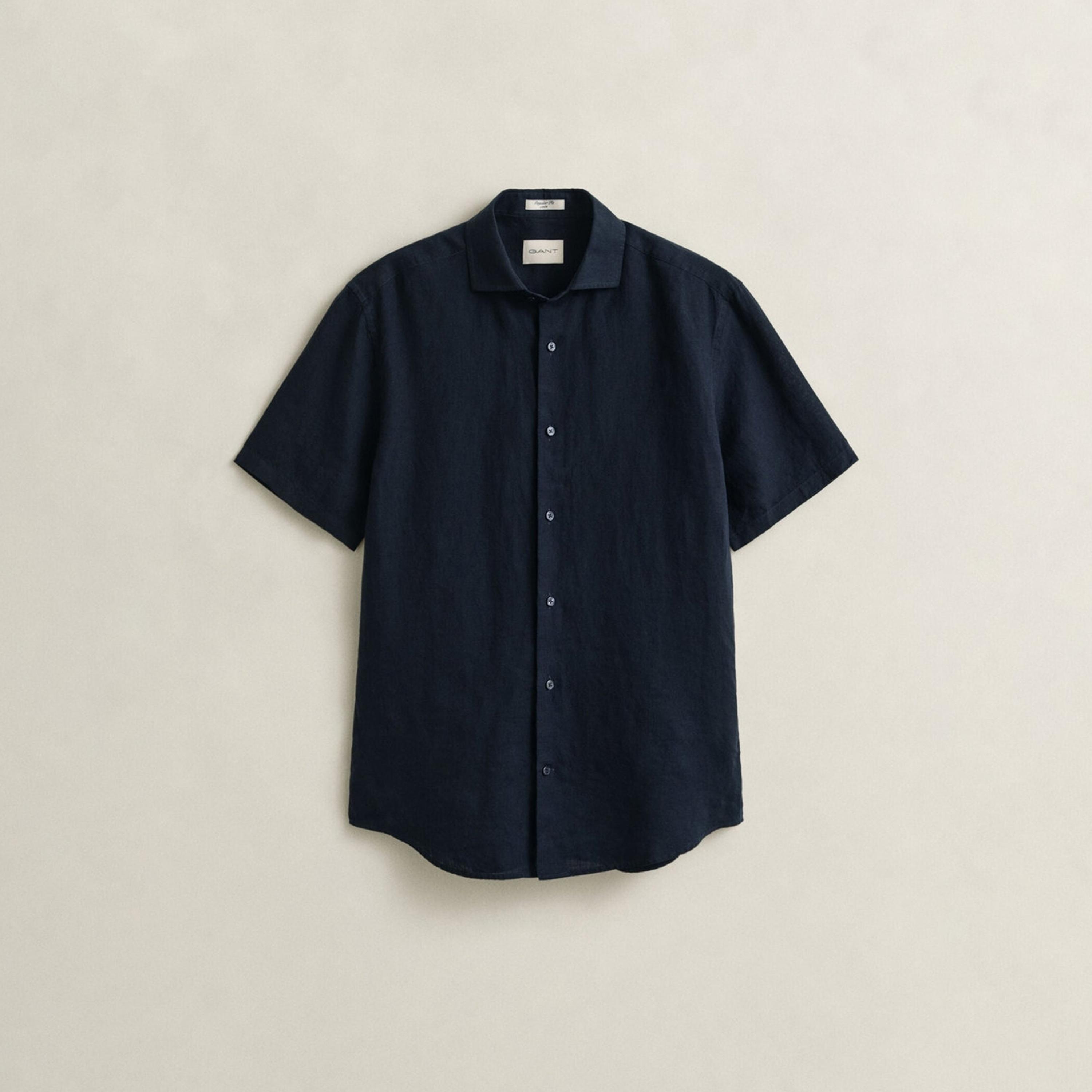 Gant Regular Fit Plain Collared Short Sleeves Men's Linen Shirt-men-clothing-shirts-image-6