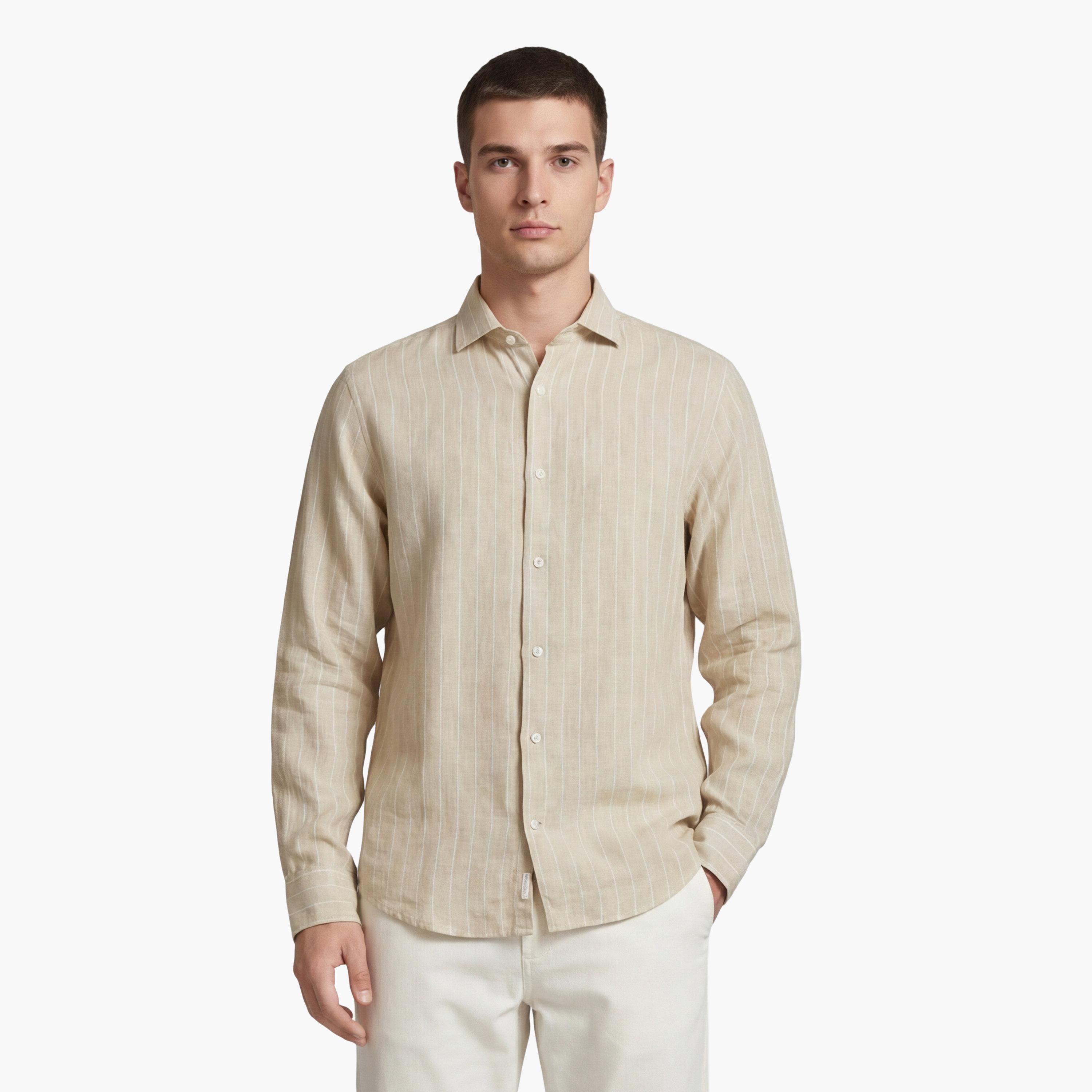 Gant Striped Regular Fit Long Sleeves Linen Spread Collar Men's Shirt-men-clothing-shirts-image-7