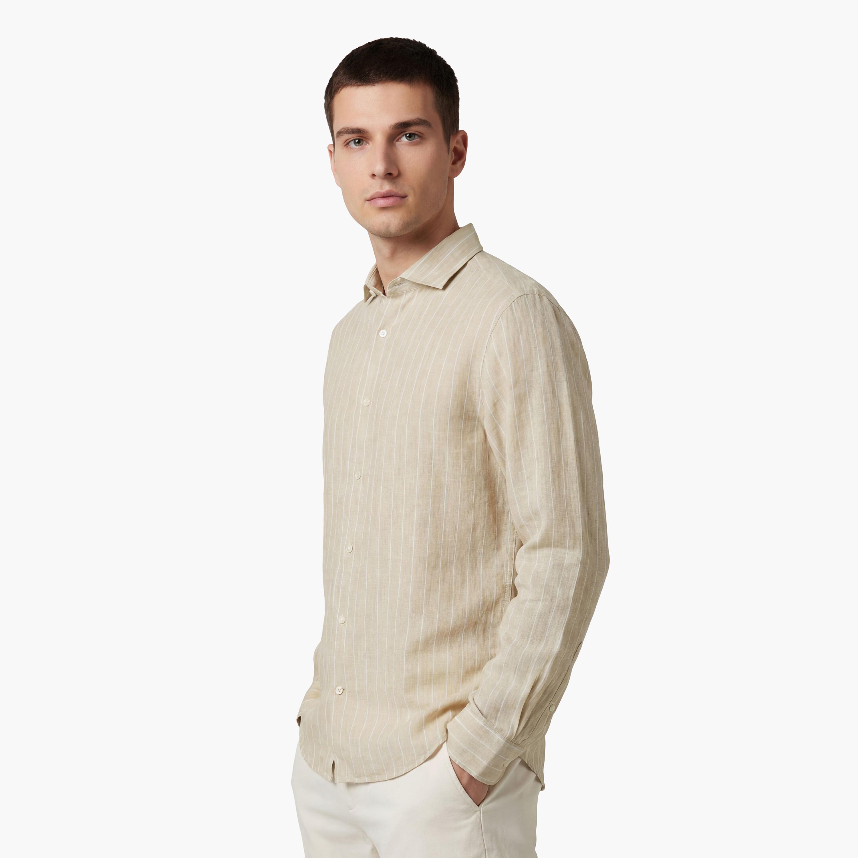 Gant Striped Regular Fit Long Sleeves Linen Spread Collar Men's Shirt-men-clothing-shirts-image-9