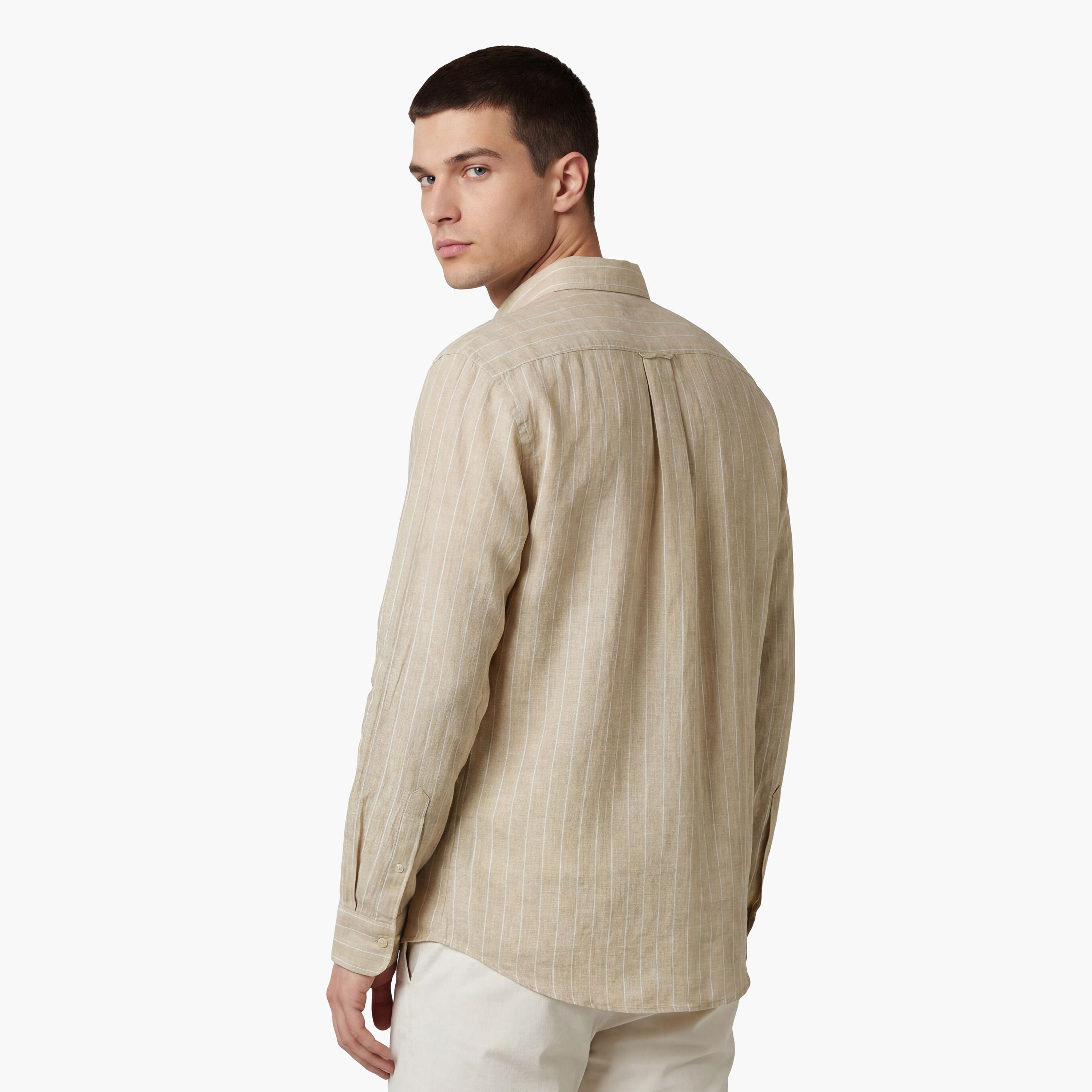 Gant Striped Regular Fit Long Sleeves Linen Spread Collar Men's Shirt-men-clothing-shirts-image-10
