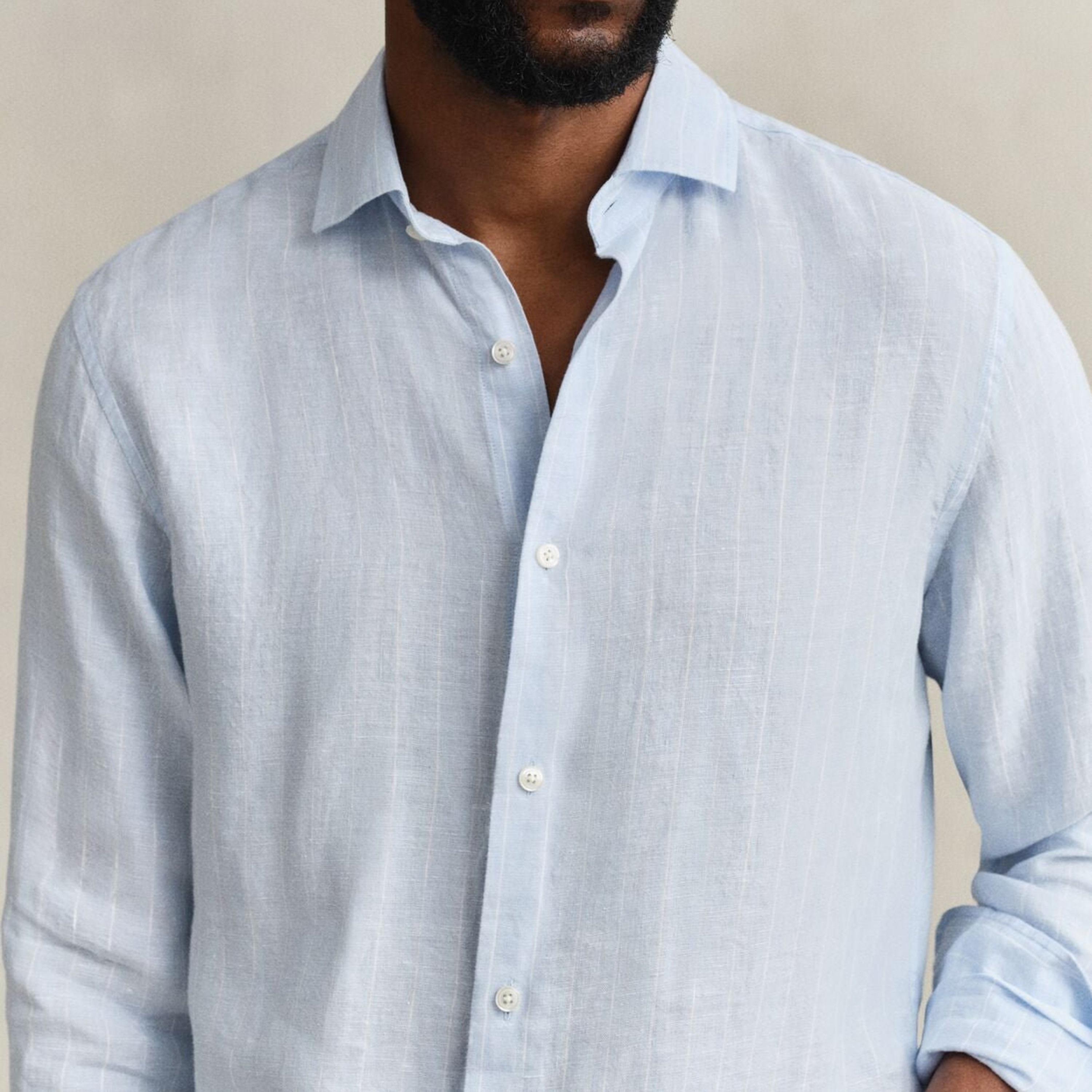 Gant Striped Regular Fit Long Sleeves Linen Spread Collar Men's Shirt-men-clothing-shirts-image-14