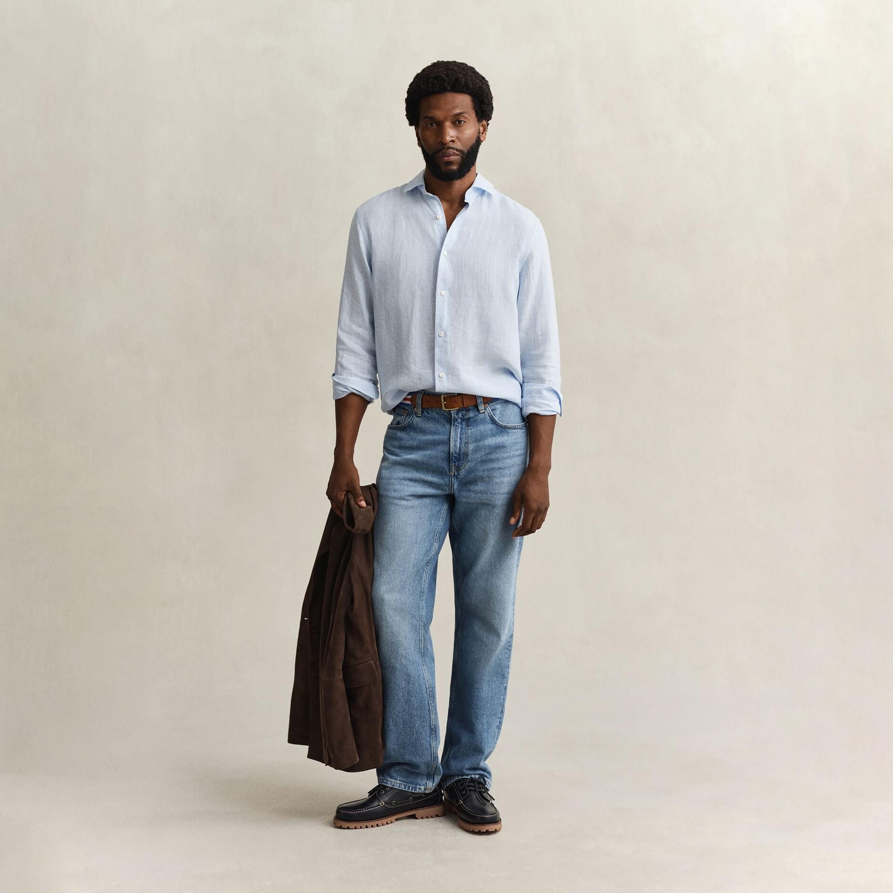 Gant Striped Regular Fit Long Sleeves Linen Spread Collar Men's Shirt-men-clothing-shirts-image-15