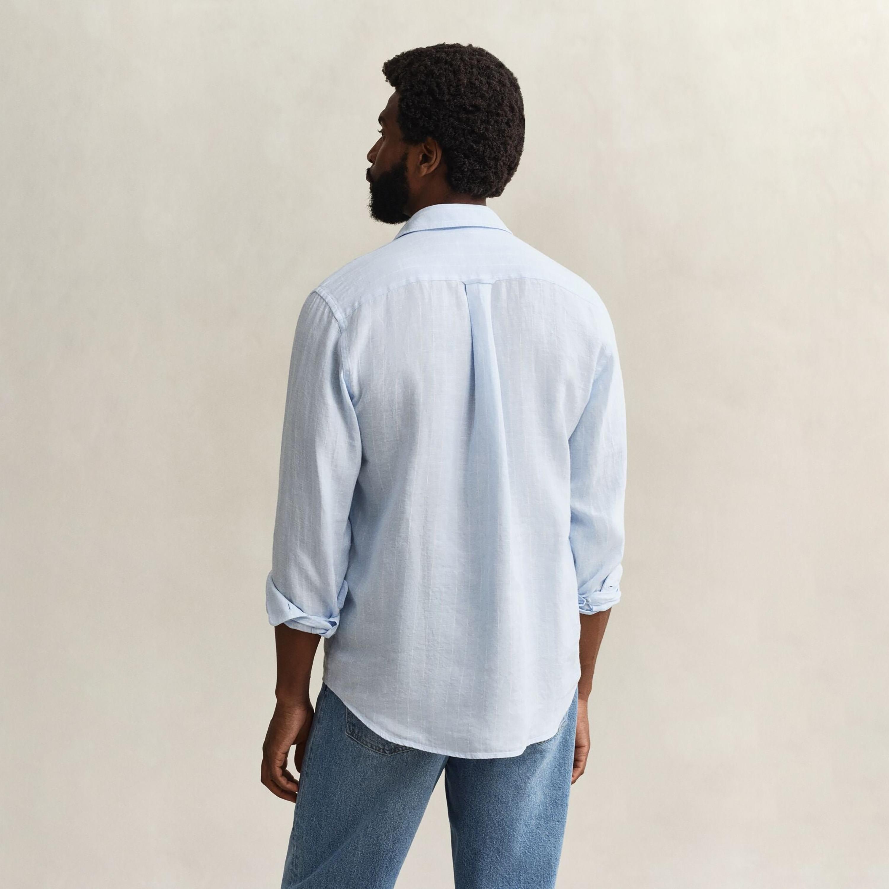 Gant Striped Regular Fit Long Sleeves Linen Spread Collar Men's Shirt-men-clothing-shirts-image-16
