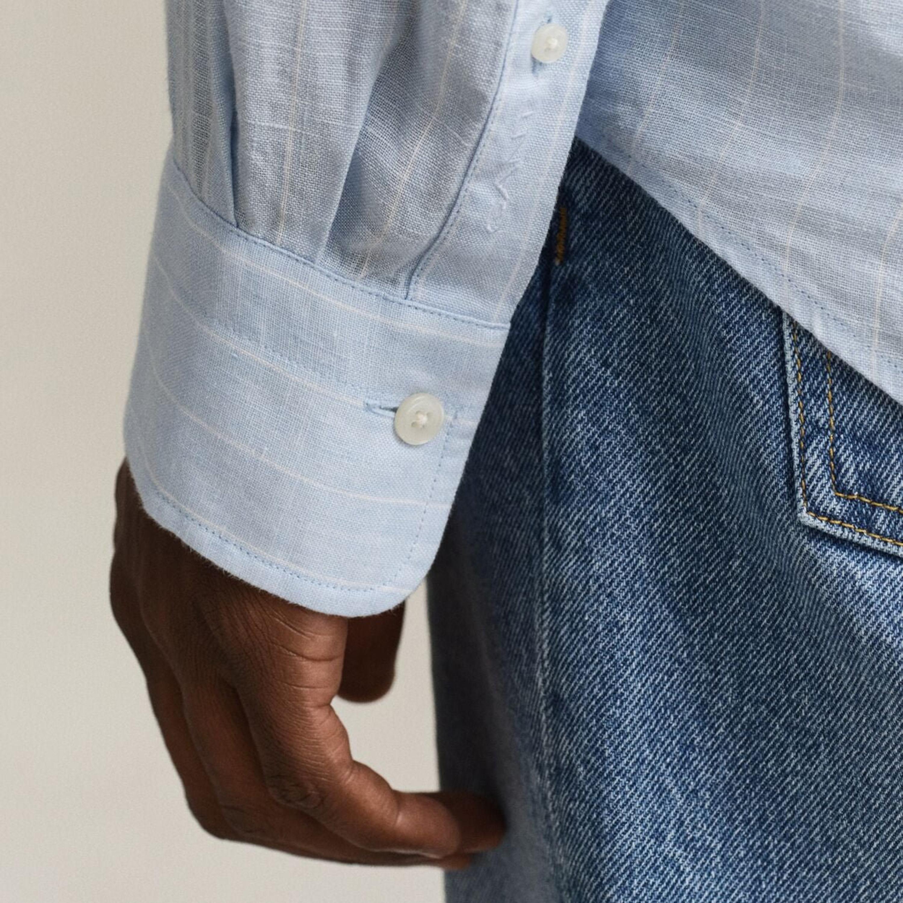 Gant Striped Regular Fit Long Sleeves Linen Spread Collar Men's Shirt-men-clothing-shirts-image-18