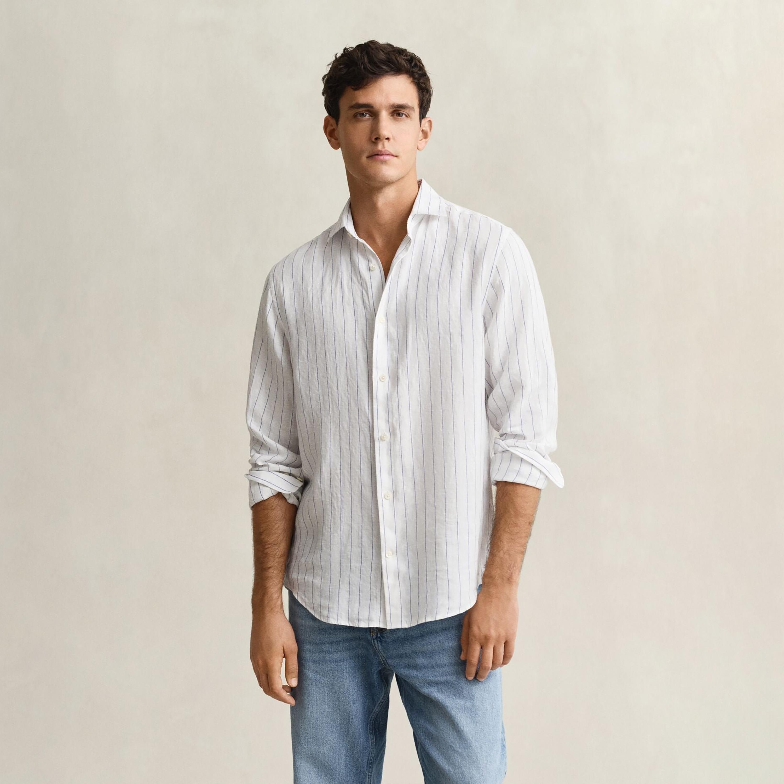 Gant Striped Regular Fit Long Sleeves Linen Spread Collar Men's Shirt-men-clothing-shirts-image-1