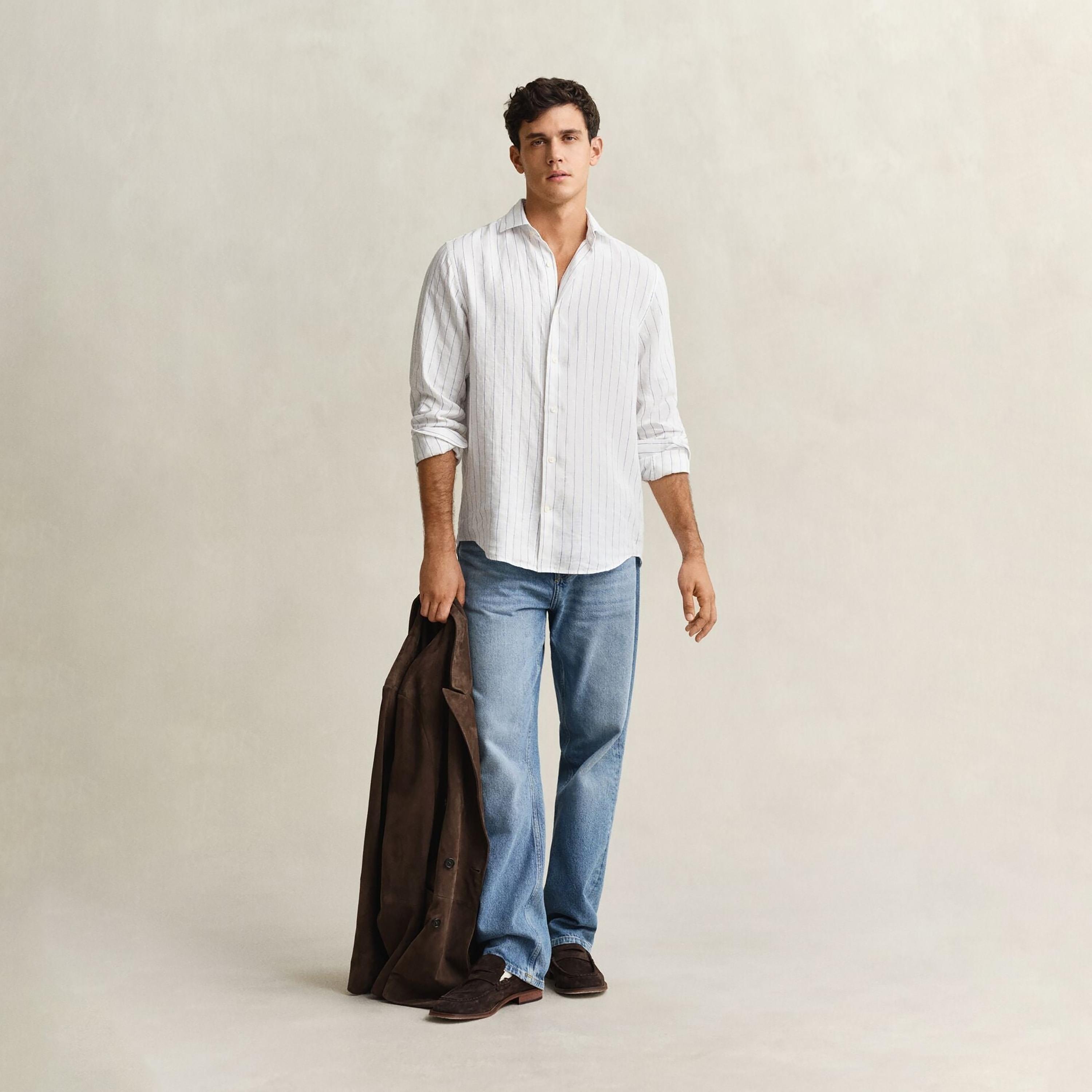 Gant Striped Regular Fit Long Sleeves Linen Spread Collar Men's Shirt-men-clothing-shirts-image-2