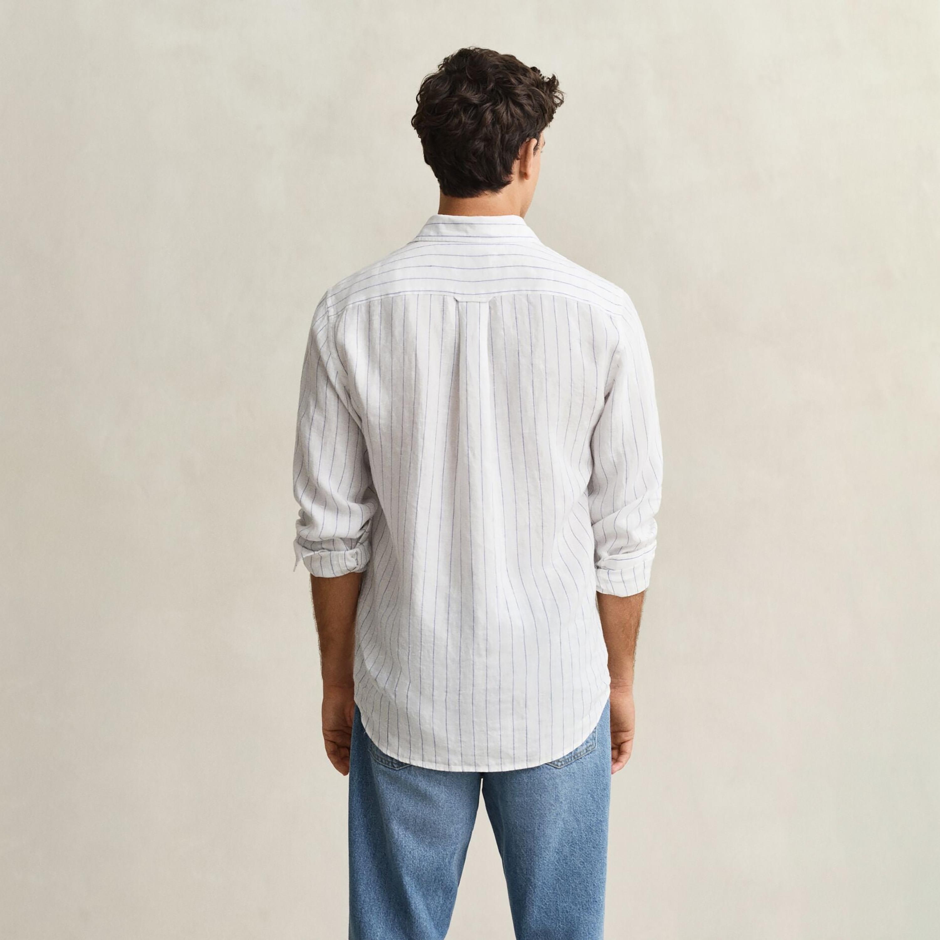 Gant Striped Regular Fit Long Sleeves Linen Spread Collar Men's Shirt-men-clothing-shirts-image-4