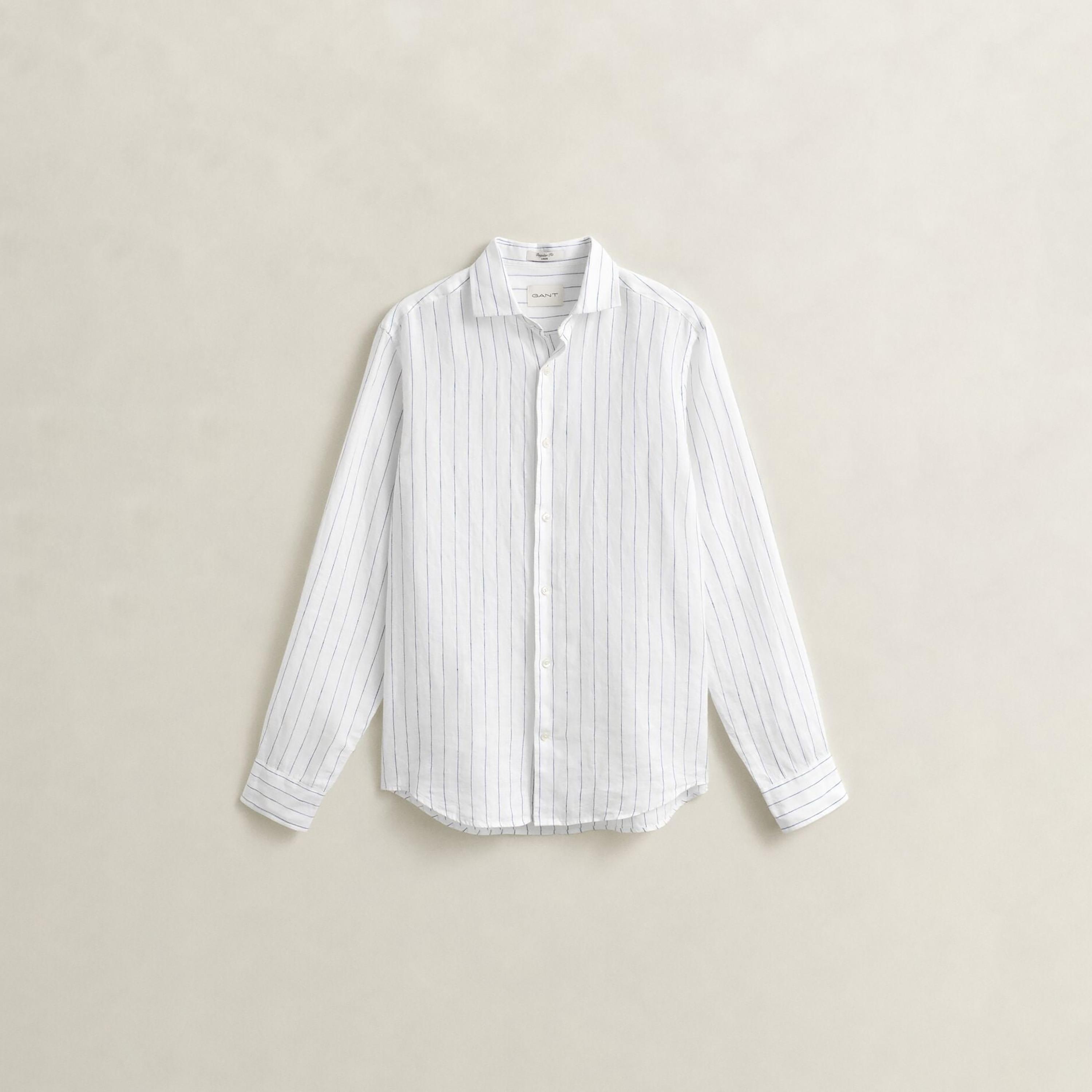 Gant Striped Regular Fit Long Sleeves Linen Spread Collar Men's Shirt-men-clothing-shirts-image-6