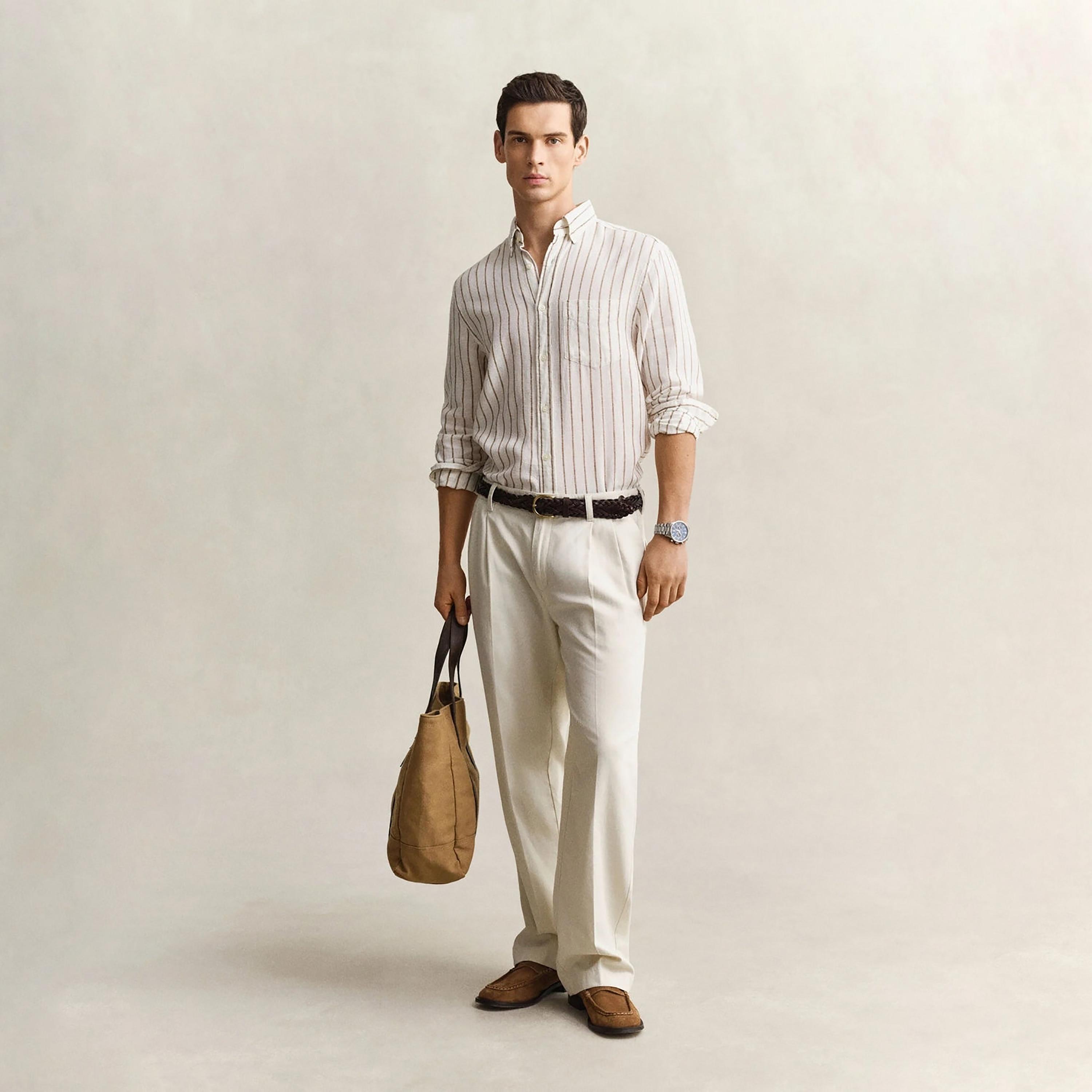 قميص رجالي بقصة عادية مخطط بياقة بأزرار وأكمام طويلة من غانت-men-clothing-shirts-image-2