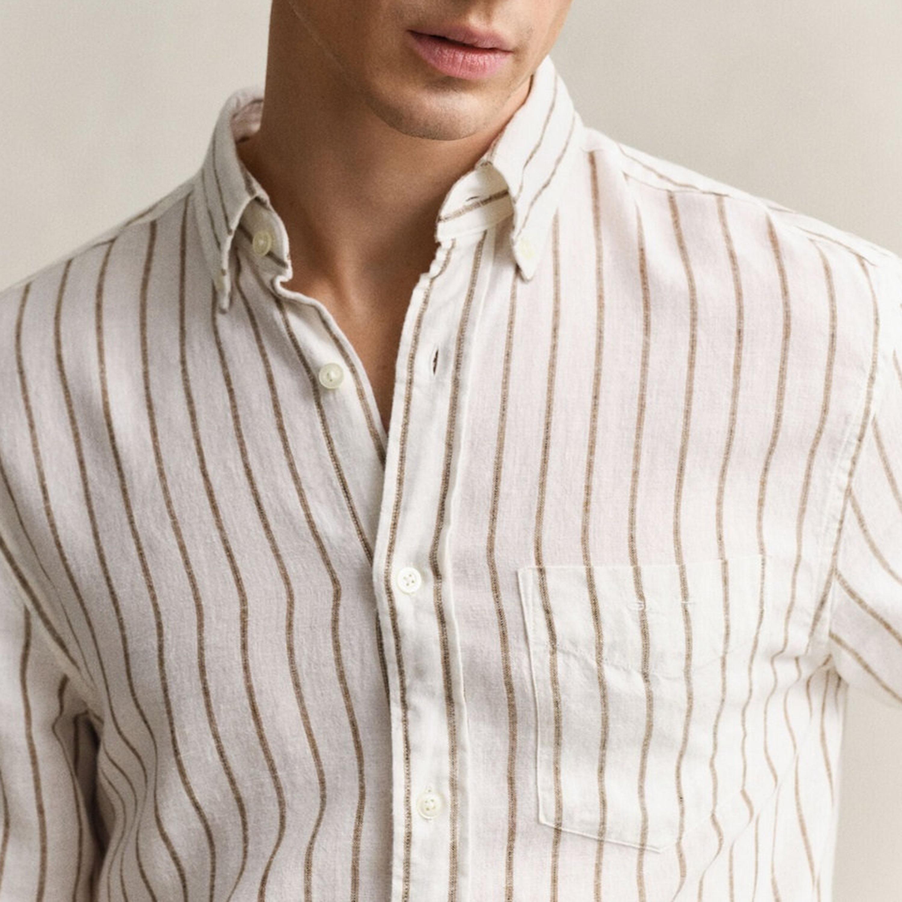 قميص رجالي بقصة عادية مخطط بياقة بأزرار وأكمام طويلة من غانت-men-clothing-shirts-image-3