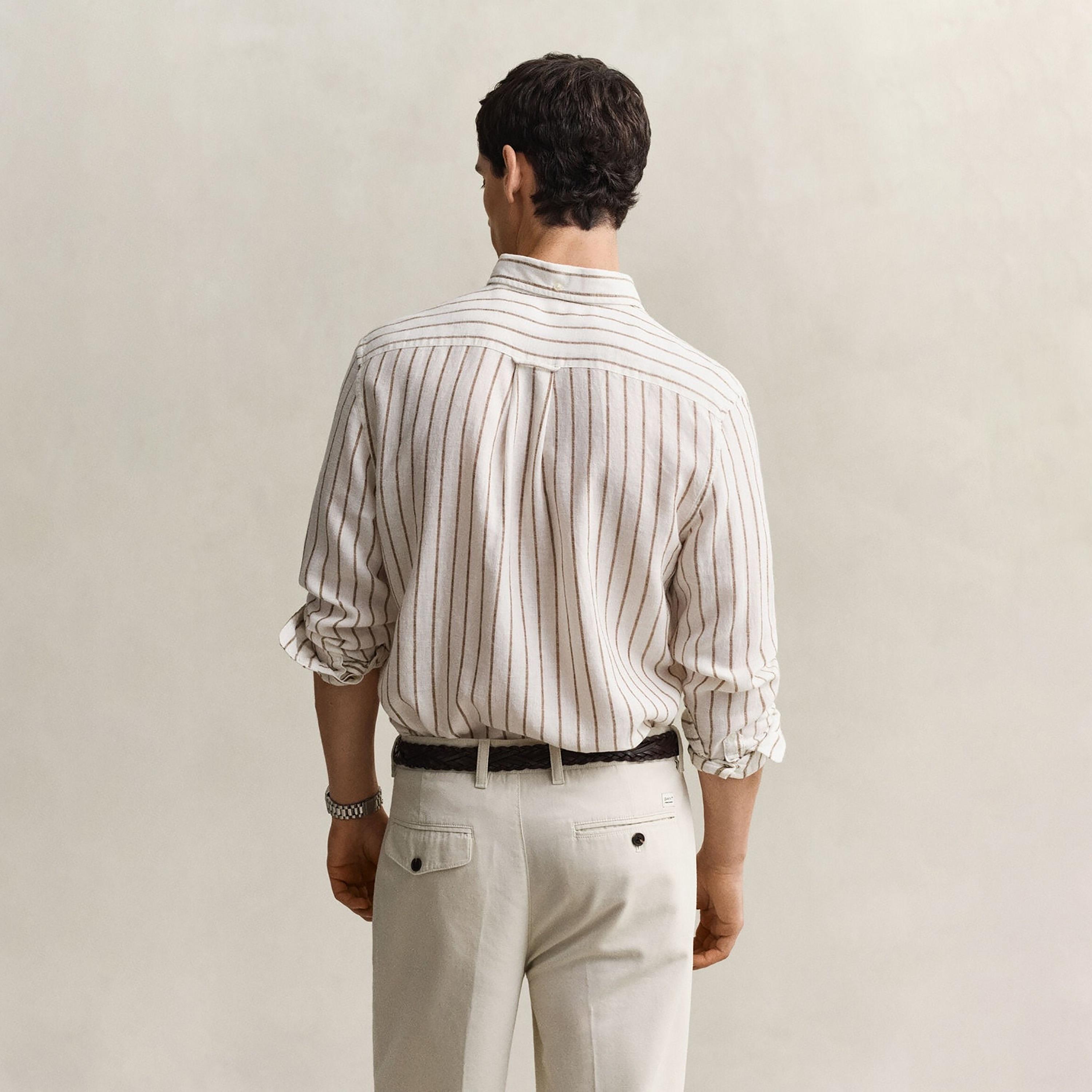 قميص رجالي بقصة عادية مخطط بياقة بأزرار وأكمام طويلة من غانت-men-clothing-shirts-image-4