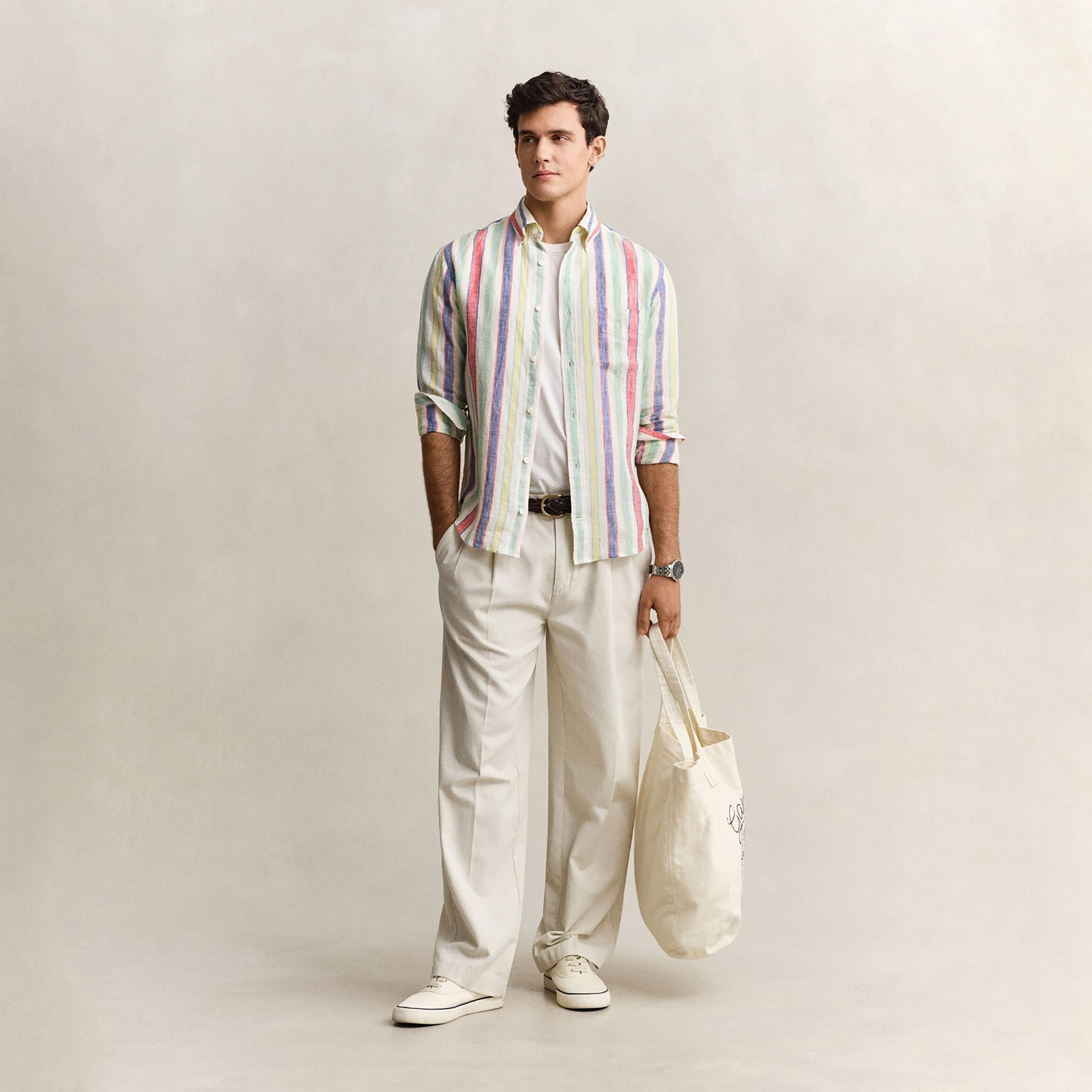 Gant Regular Fit Striped Collared Long Sleeves Men's Linen Shirt-men-clothing-shirts-image-2