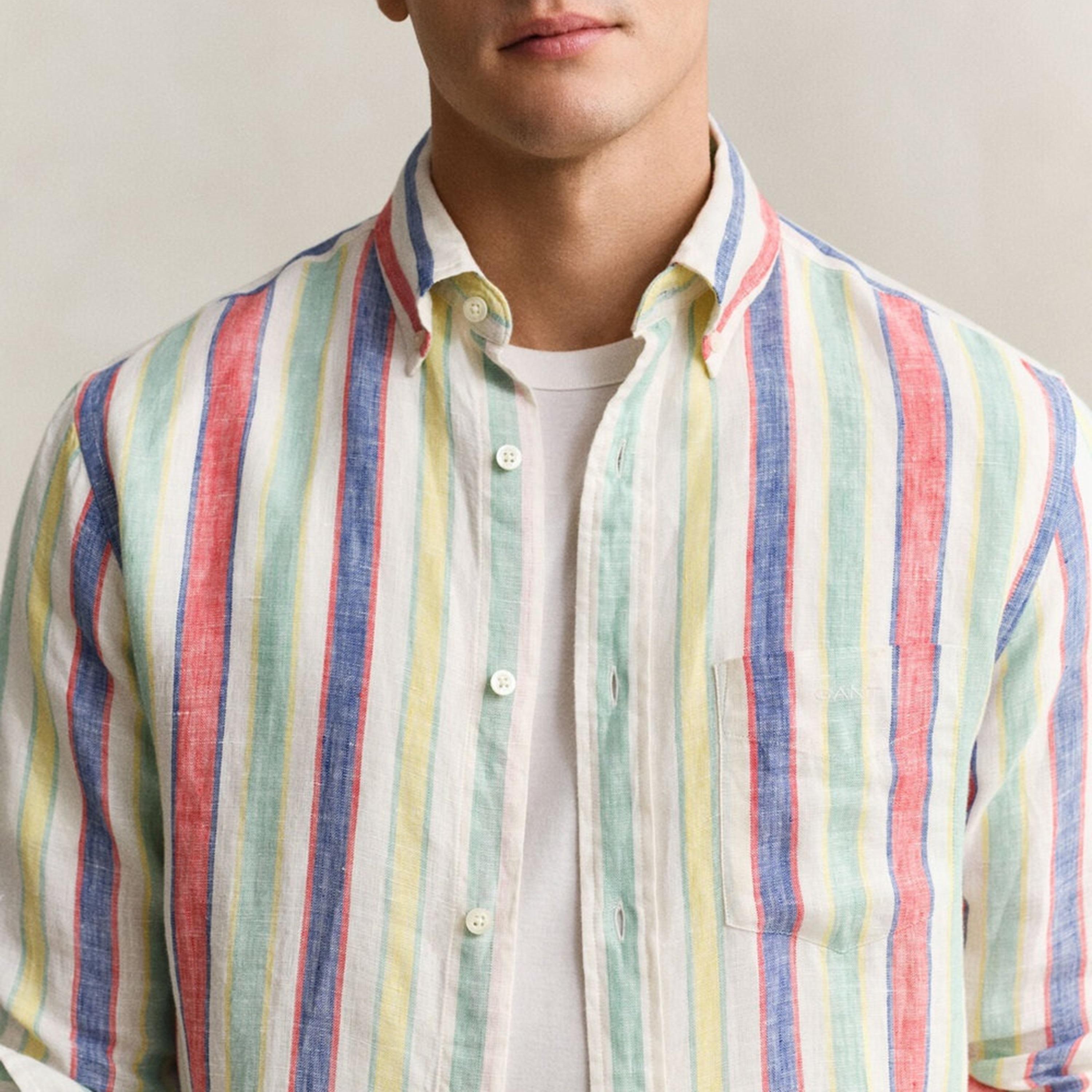Gant Regular Fit Striped Collared Long Sleeves Men's Linen Shirt-men-clothing-shirts-image-3