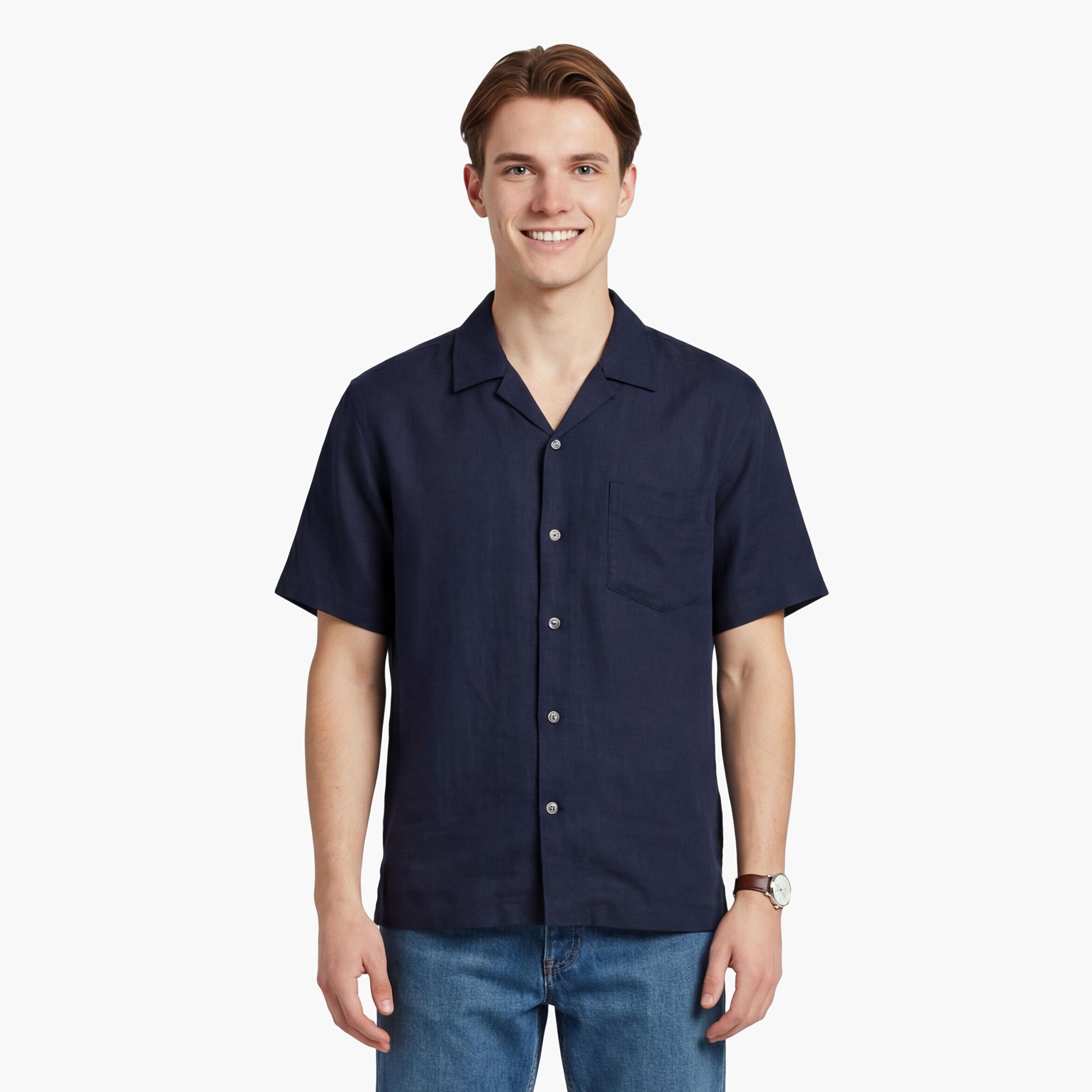 Gant Regular Fit Plain Resort Collar Short Sleeves Men's Shirt-men-clothing-shirts-image-1