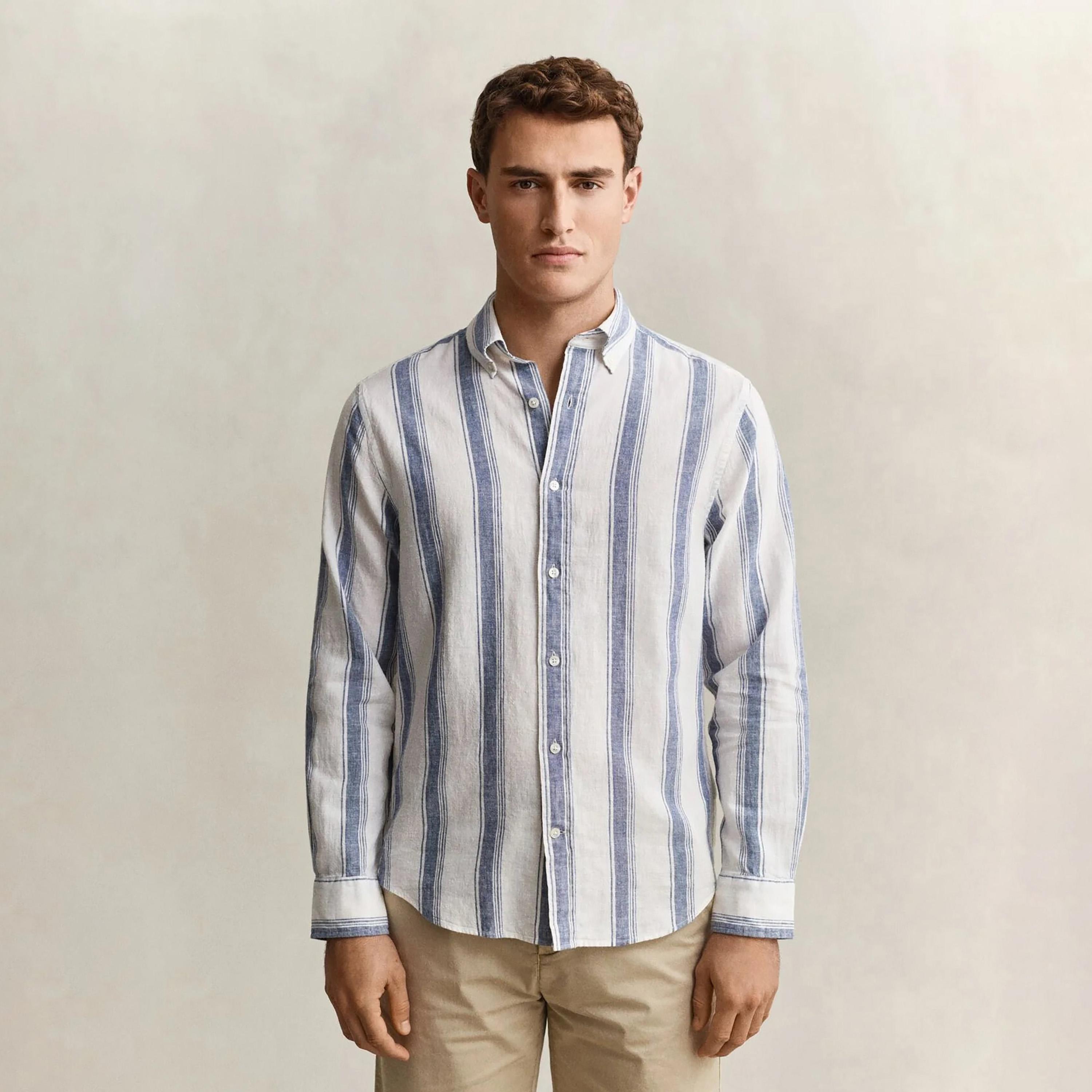 Gant Regular Fit Striped Button Down Collar Long Sleeves Men's Shirt-men-clothing-shirts-image-1
