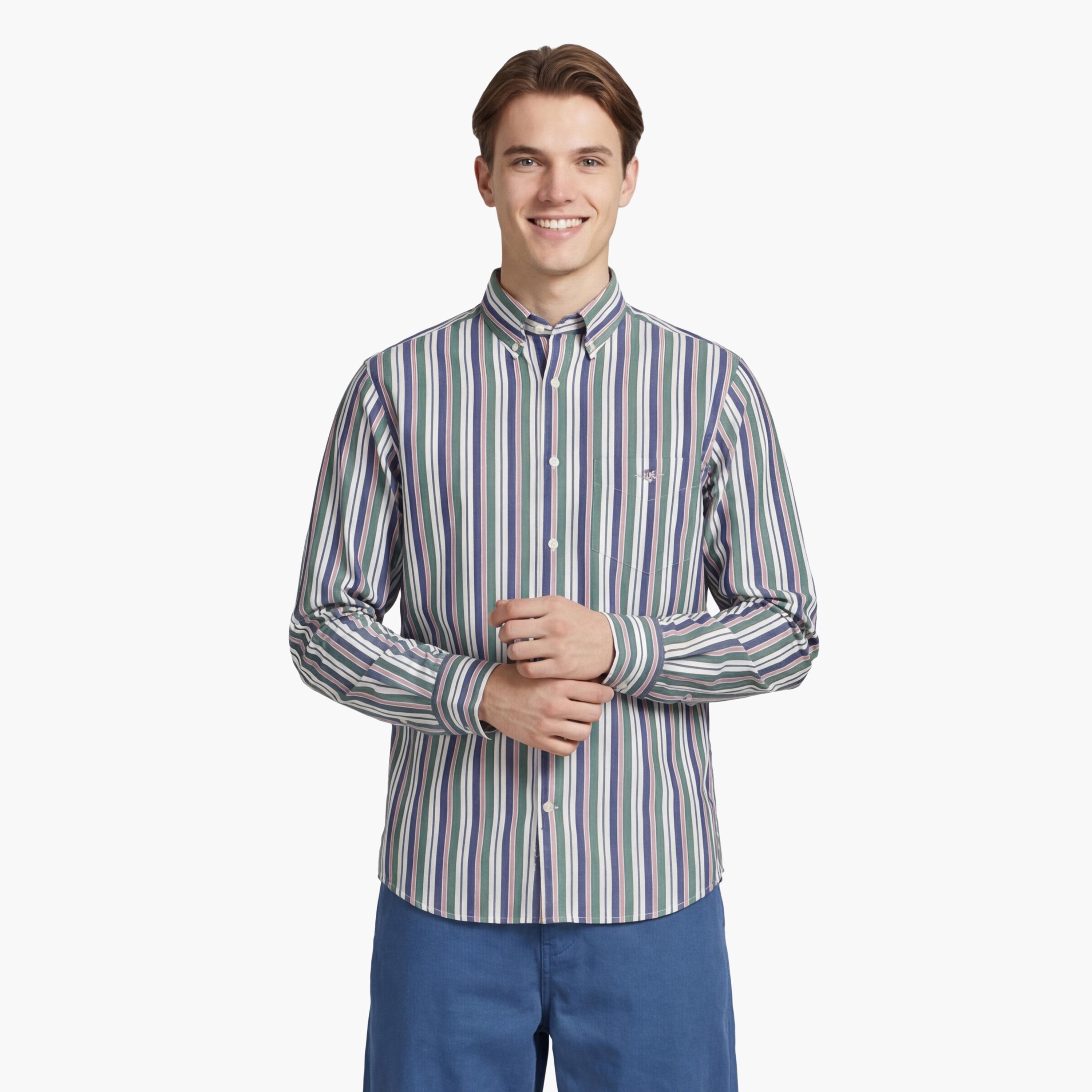 Gant Striped Regular Fit Long Sleeves Button-Down Collar Men's Shirt-men-clothing-shirts-image-1