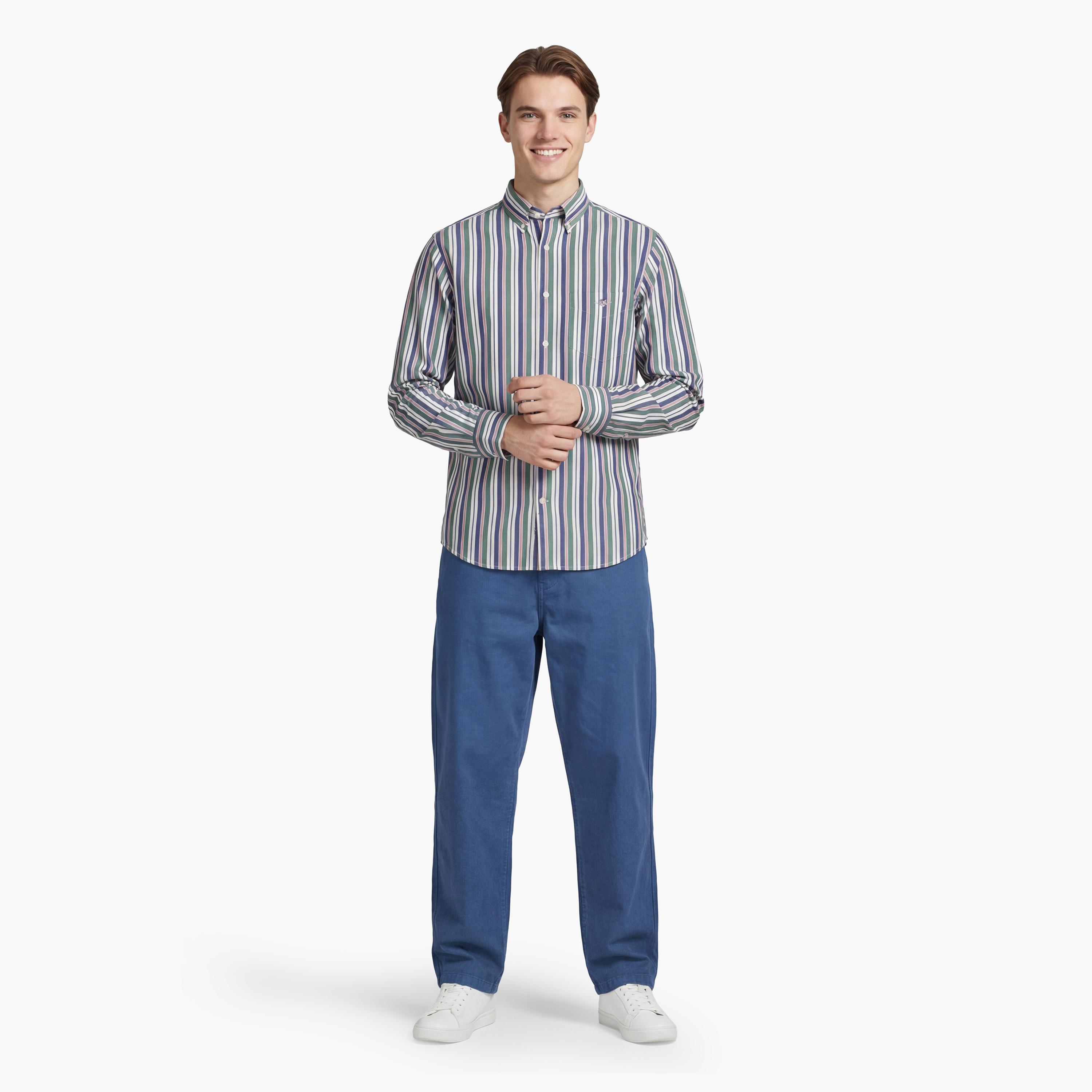قميص رجالي مخطط بقصّة عادية وأزرار وأكمام طويلة من جانت-men-clothing-shirts-image-2