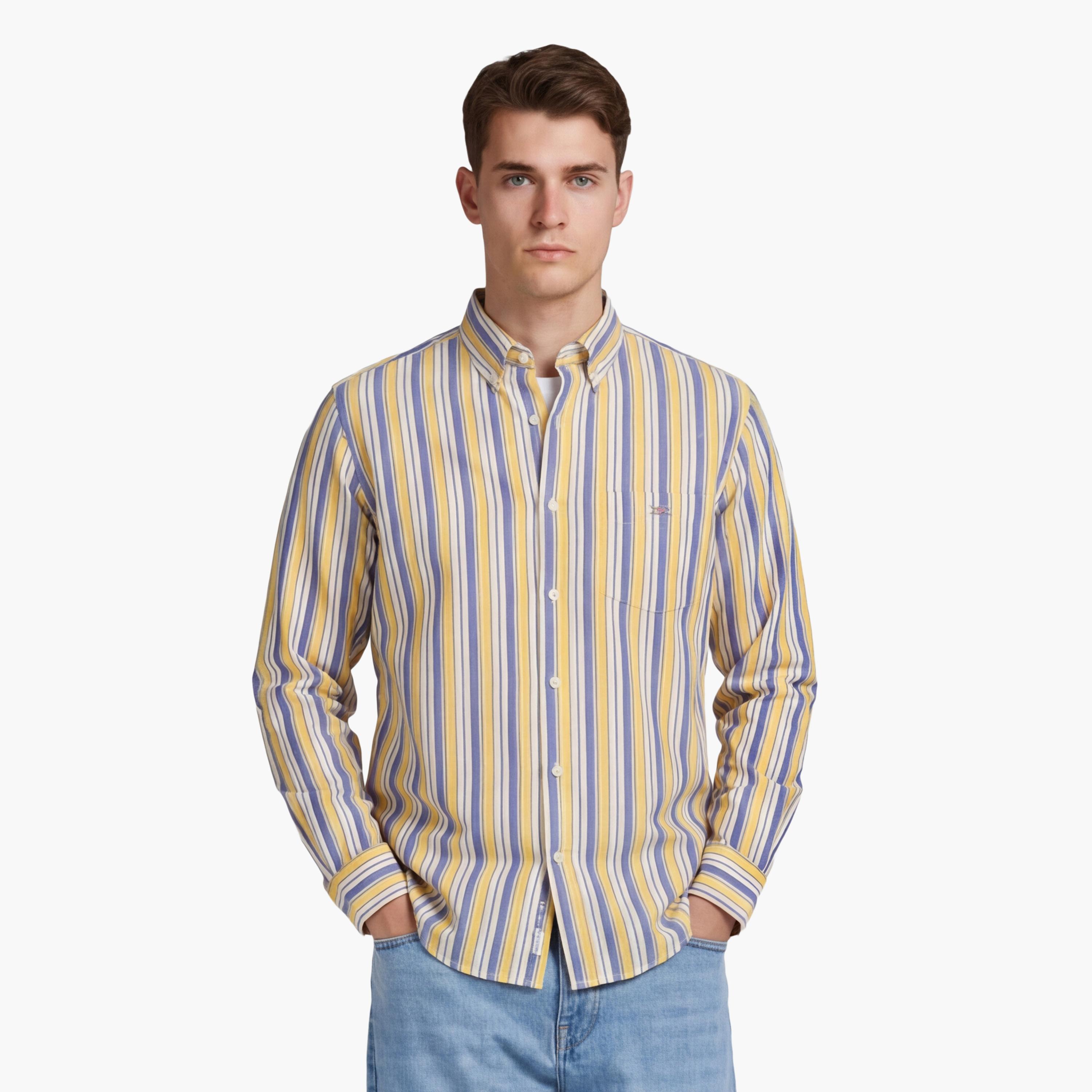 قميص رجالي مخطط بقصّة عادية وأزرار وأكمام طويلة من جانت-men-clothing-shirts-image-7