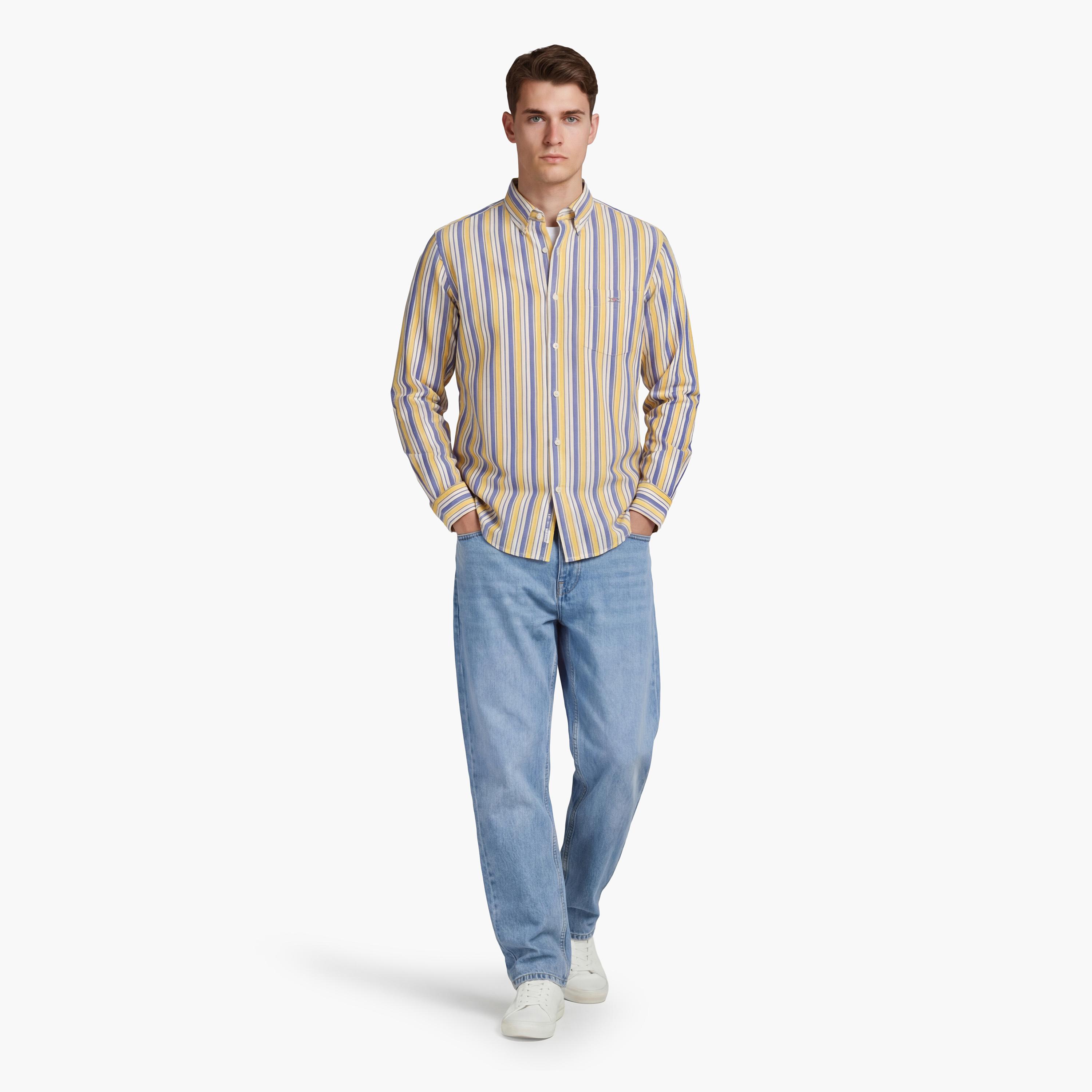قميص رجالي مخطط بقصّة عادية وأزرار وأكمام طويلة من جانت-men-clothing-shirts-image-8