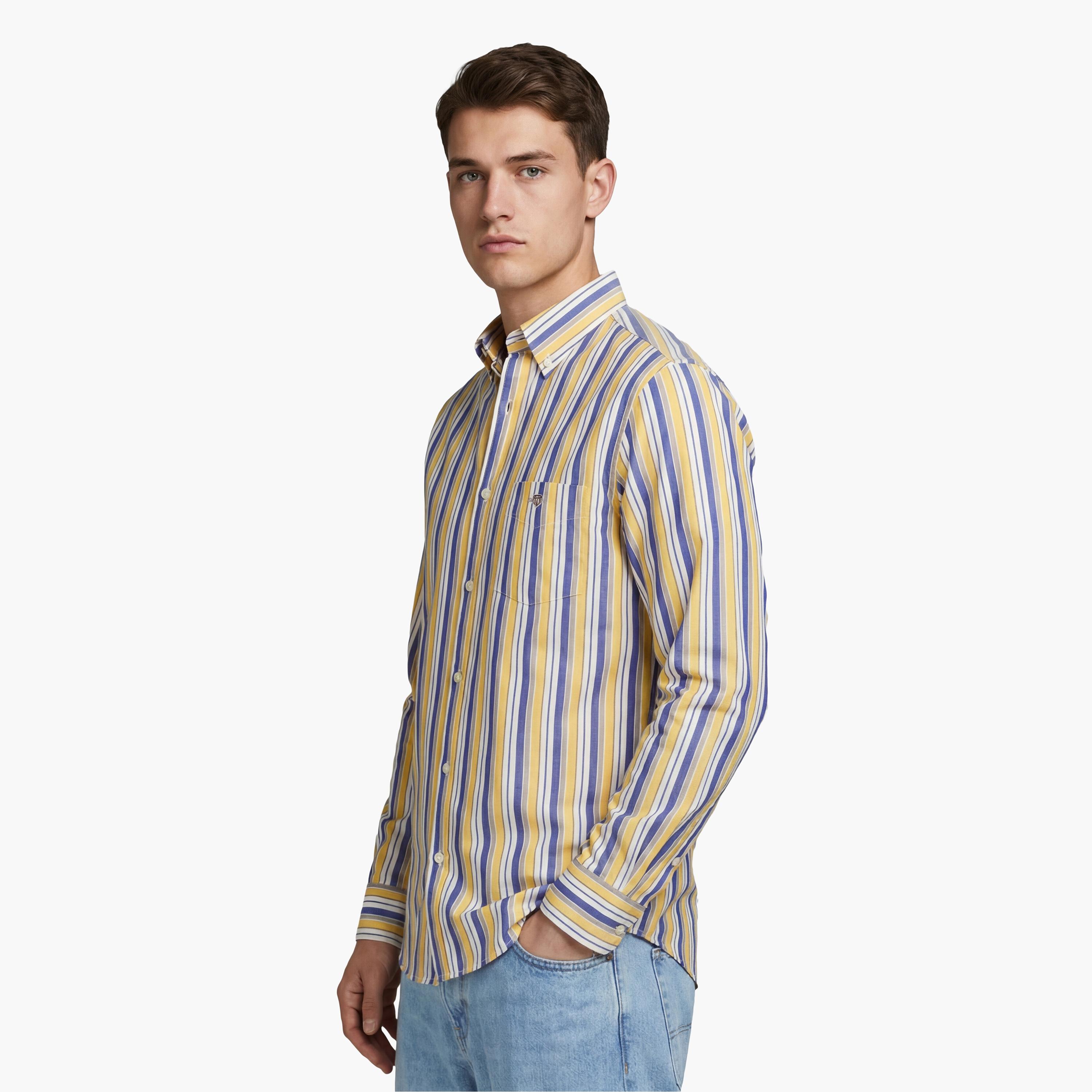 قميص رجالي مخطط بقصّة عادية وأزرار وأكمام طويلة من جانت-men-clothing-shirts-image-9