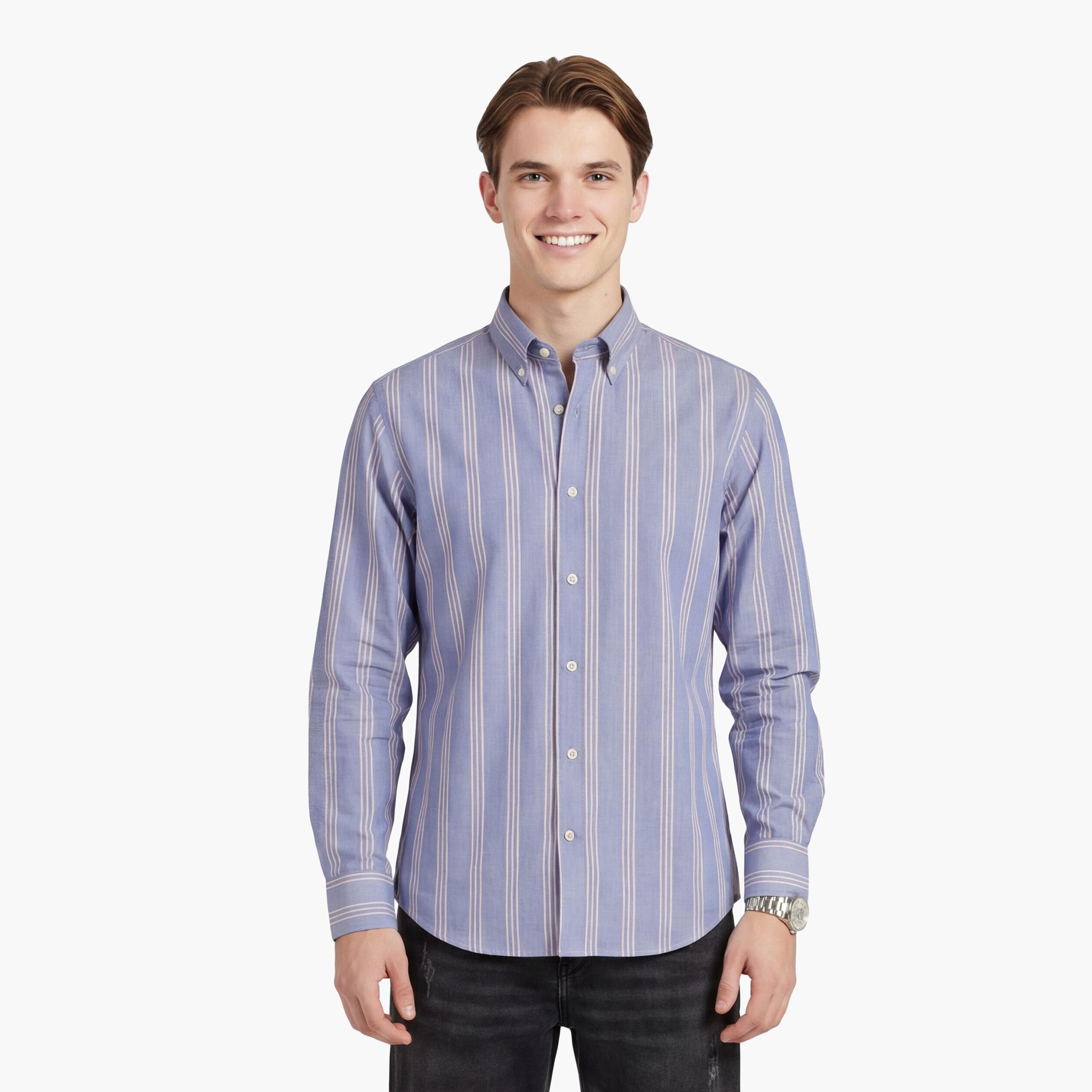 قميص رجالي مخطط بقصّة عادية وأزرار وأكمام طويلة من جانت-men-clothing-shirts-image-7