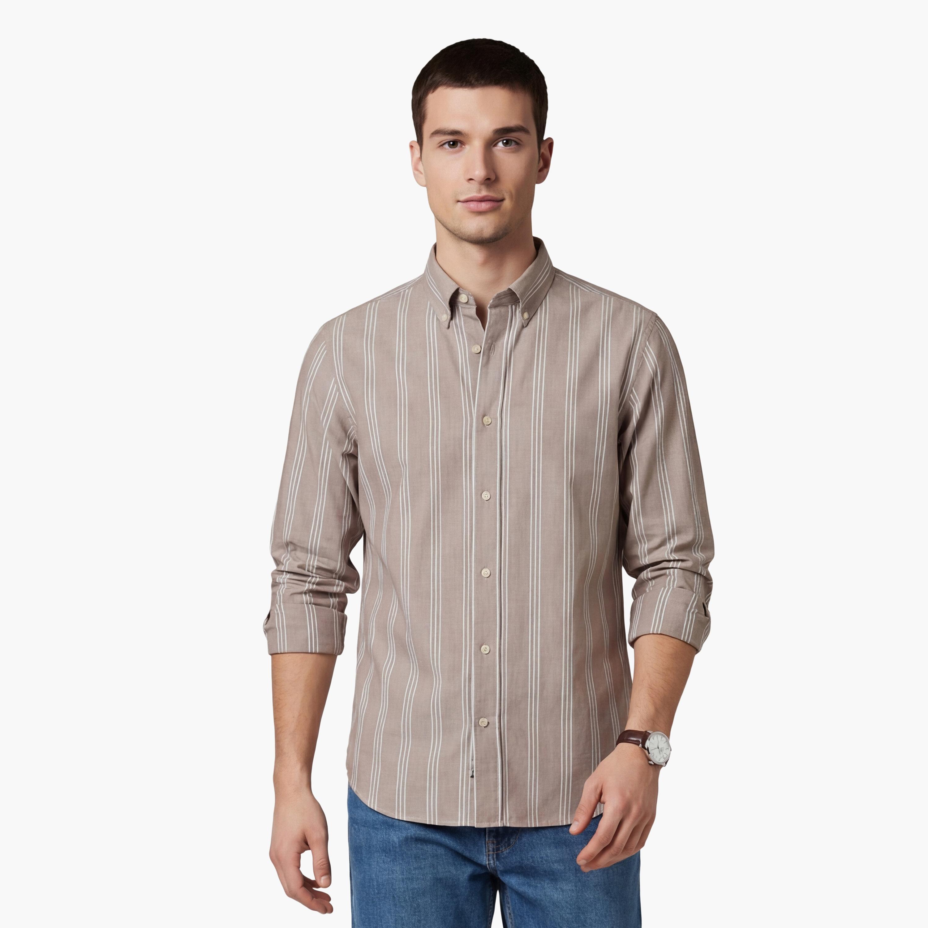 قميص رجالي مخطط بقصّة عادية وأزرار وأكمام طويلة من جانت-men-clothing-shirts-image-1