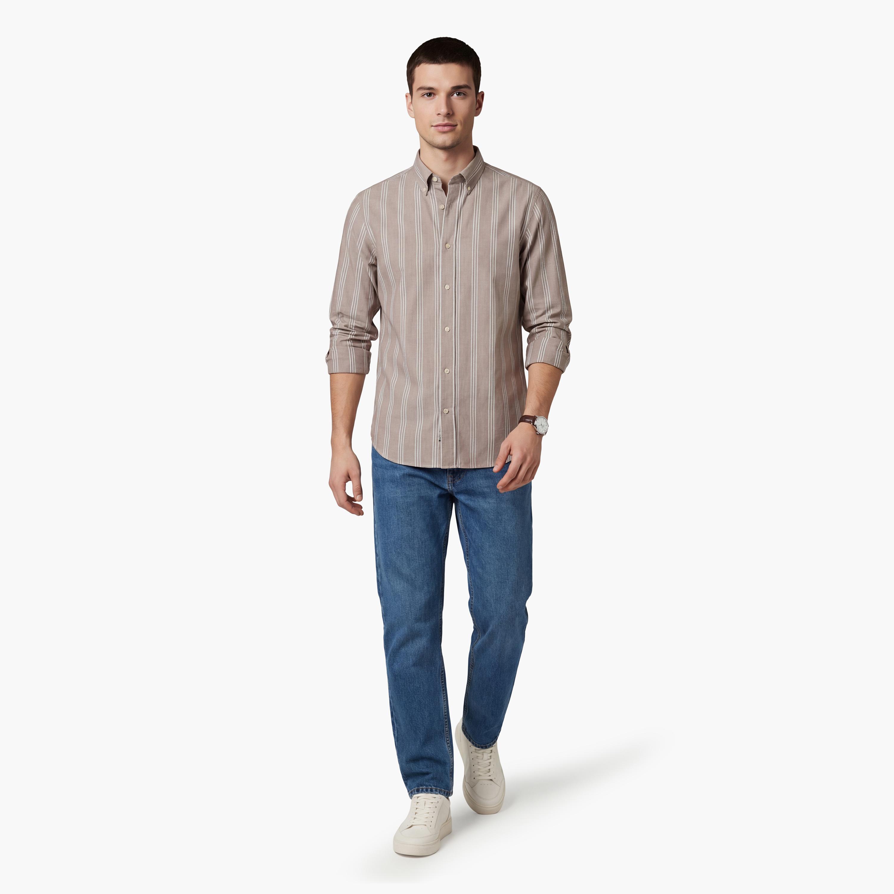قميص رجالي مخطط بقصّة عادية وأزرار وأكمام طويلة من جانت-men-clothing-shirts-image-2