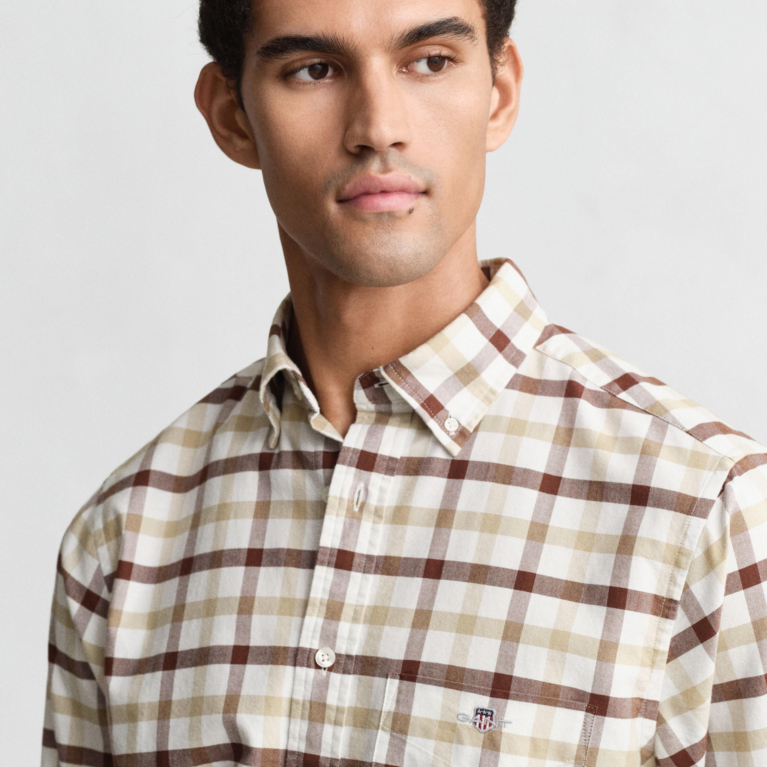 Gant Checked Regular Fit Long Sleeves Oxford Button-Down Collar Men's Shirt-men-clothing-shirts-image-2