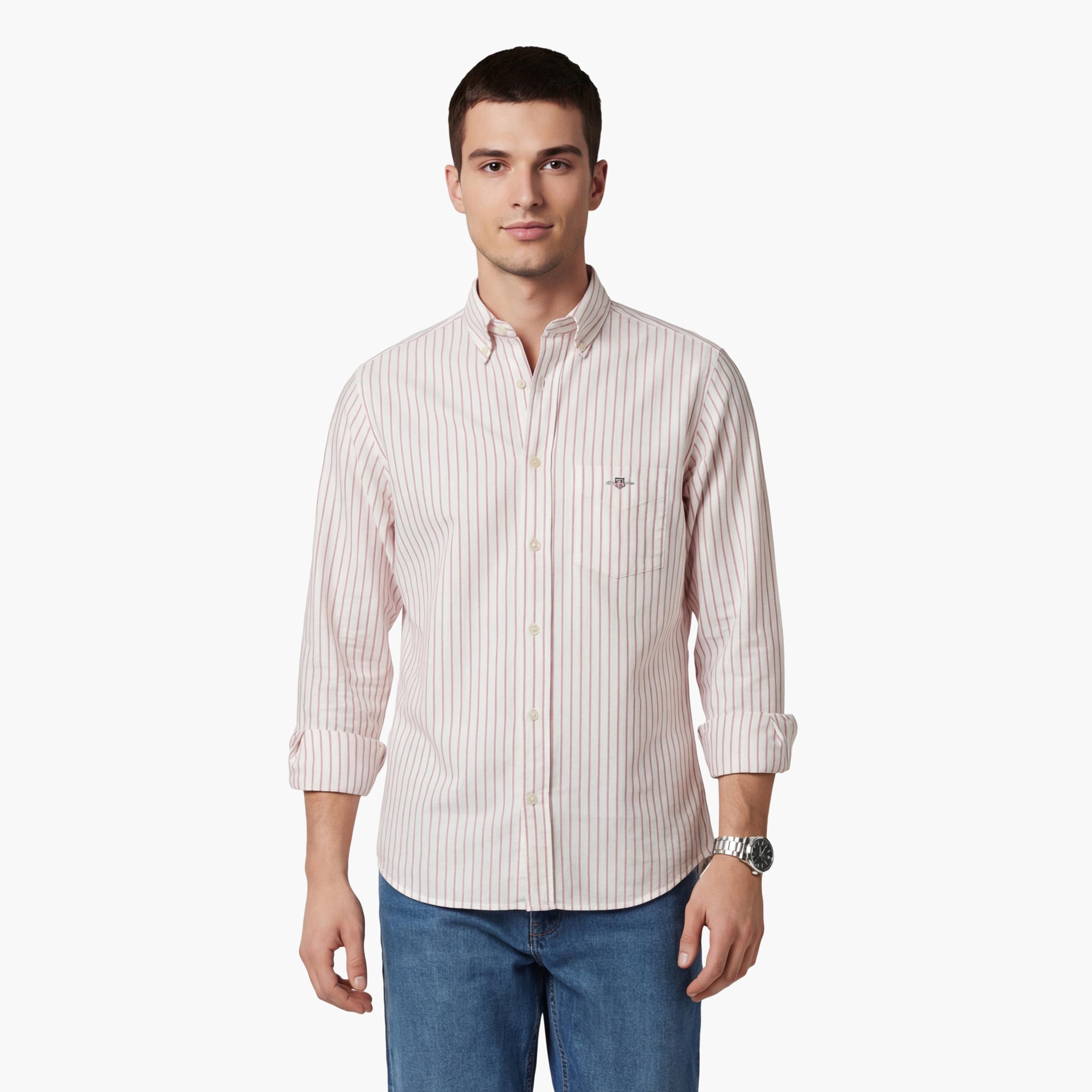 Gant Striped Regular Fit Long Sleeves Classic Oxford Button-Down Collar Men's Shirt-men-clothing-shirts-image-1