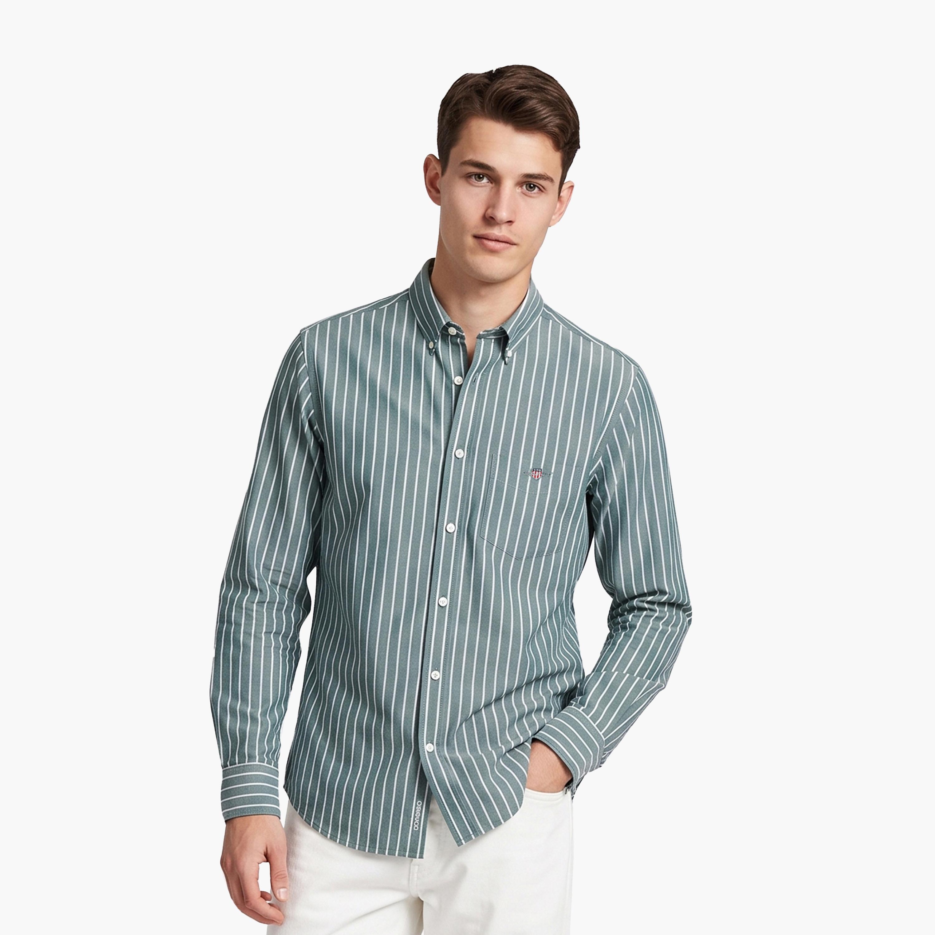 Gant Regular Fit Striped Button Down Collar Long Sleeves Men's Shirt-men-clothing-shirts-image-1