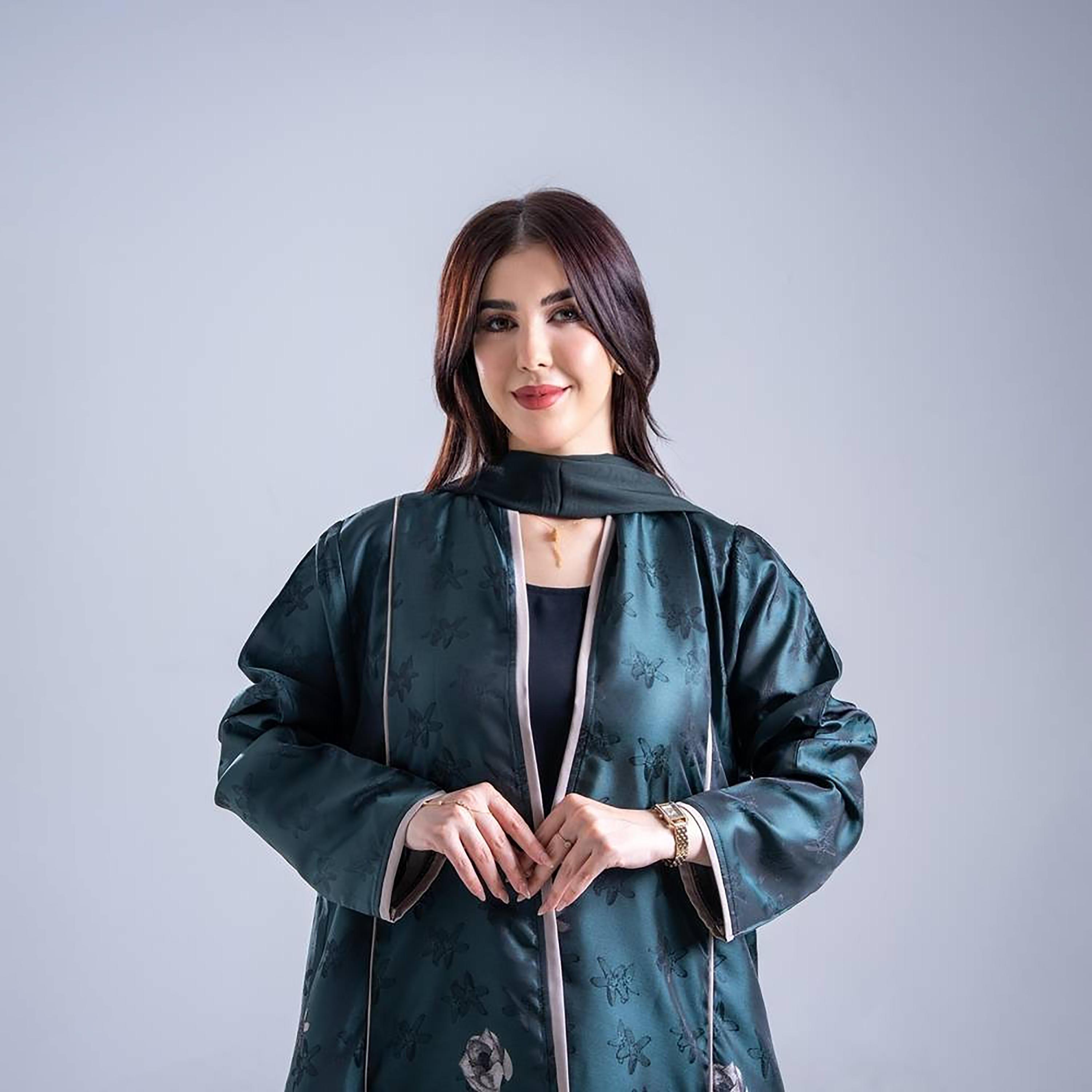 عباية كريب نسائية بطبعة زهور خضراء من إليجانت حجاب-women-arabicclothing-abayas-image-2