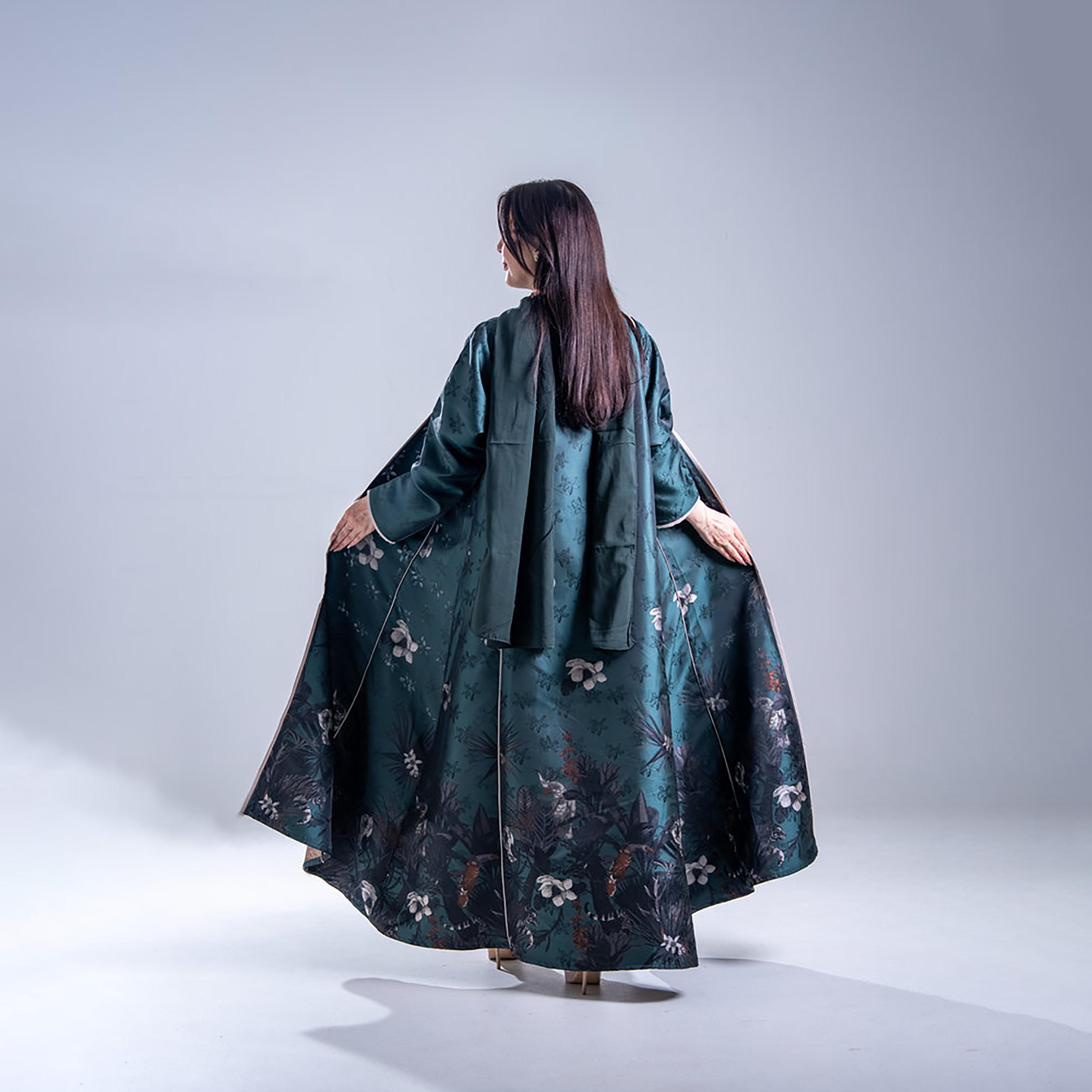 عباية كريب نسائية بطبعة زهور خضراء من إليجانت حجاب-women-arabicclothing-abayas-image-5