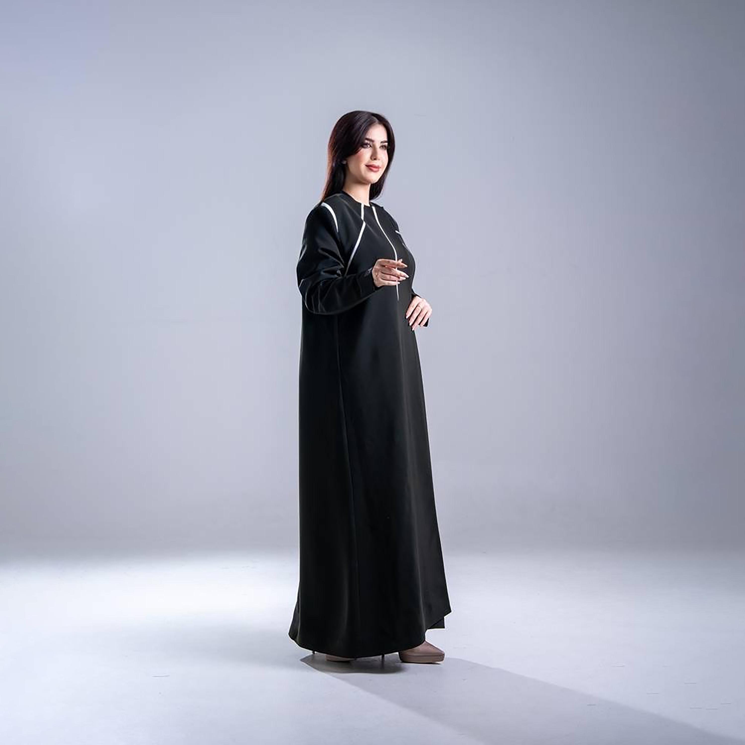 عباية كريب نسائية بقصة نصف كلوش مع تفاصيل تحديد متباينة من إليجانت حجاب-women-arabicclothing-abayas-image-4