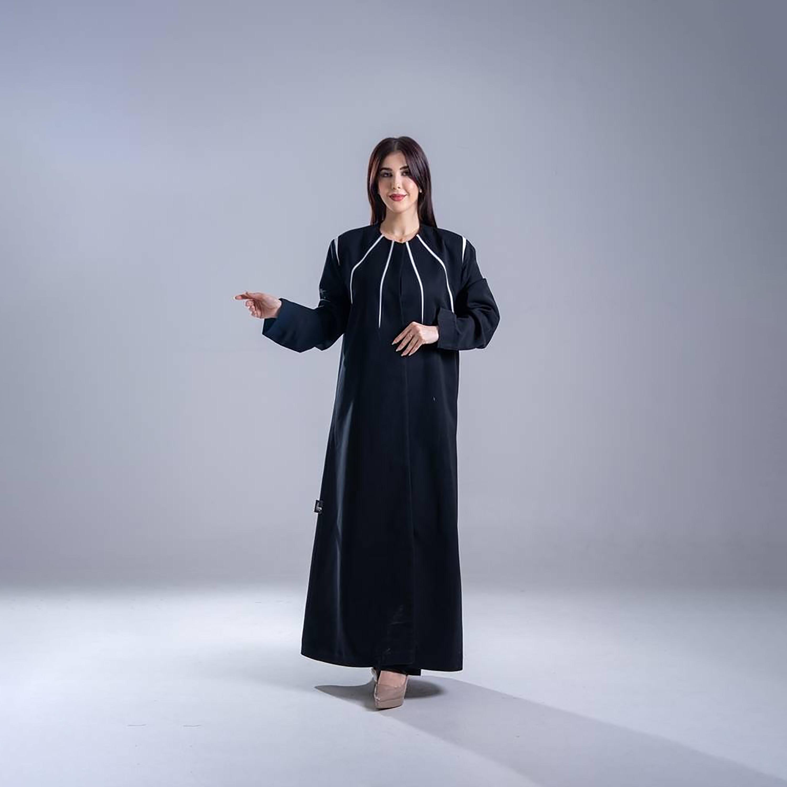 عباية كريب نسائية بقصة نصف كلوش مع تفاصيل تحديد متباينة من إليجانت حجاب-women-arabicclothing-abayas-image-1