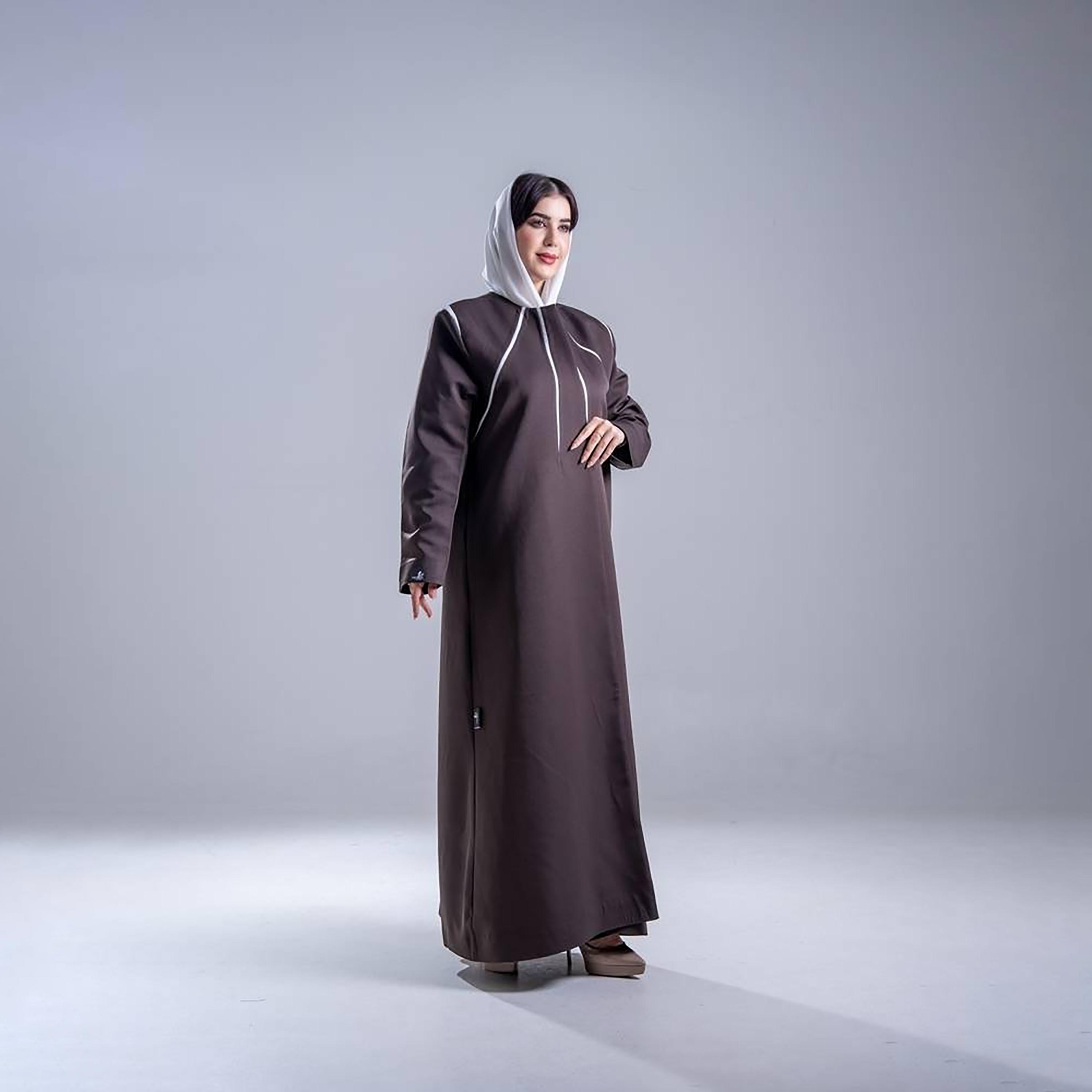 عباية كريب نسائية بقصة نصف كلوش مع تفاصيل تحديد متباينة من إليجانت حجاب-women-arabicclothing-abayas-image-3