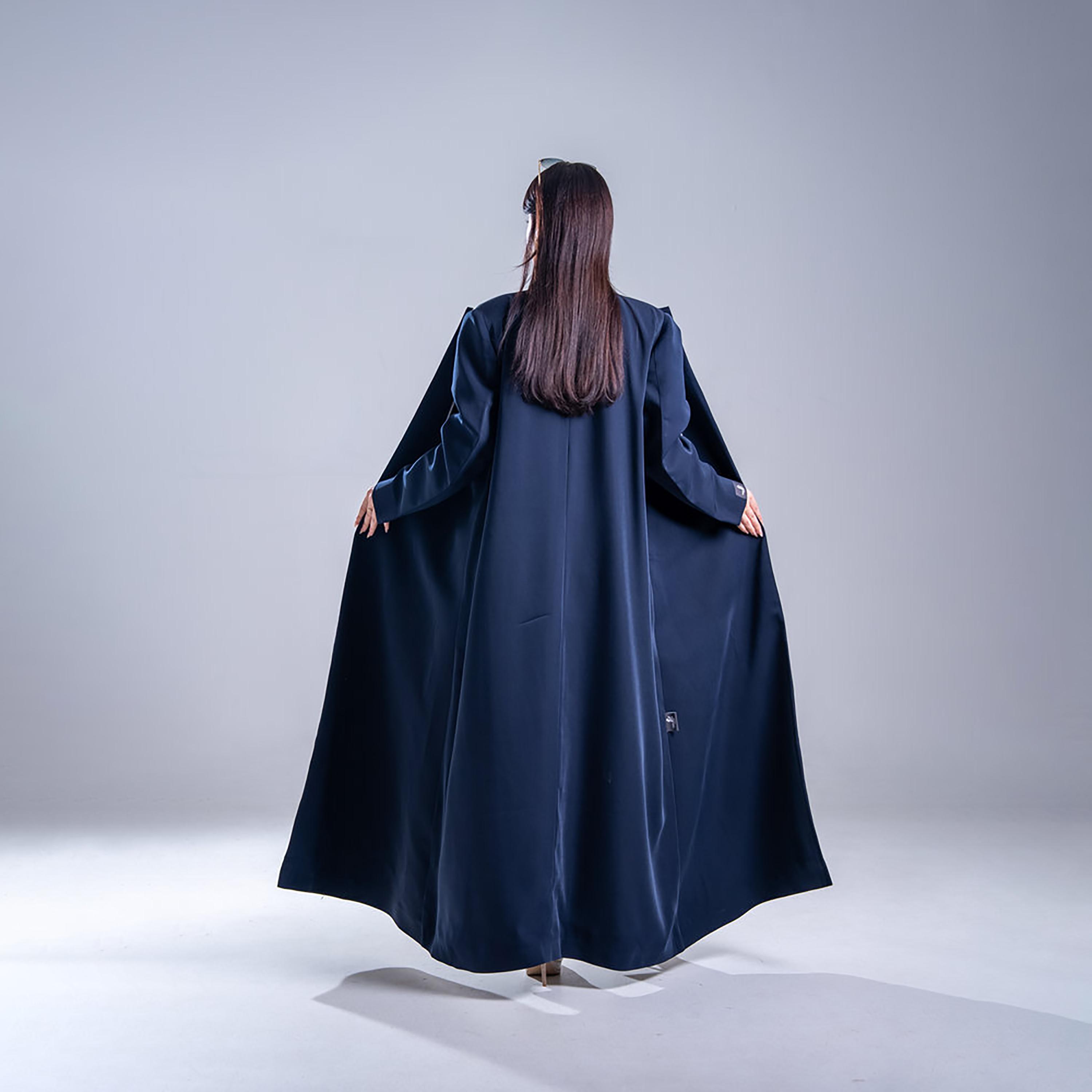 Elegant Hijab Contrast Piping Detail Crepe Women's Half Cloche Abaya-women-arabicclothing-abayas-image-5
