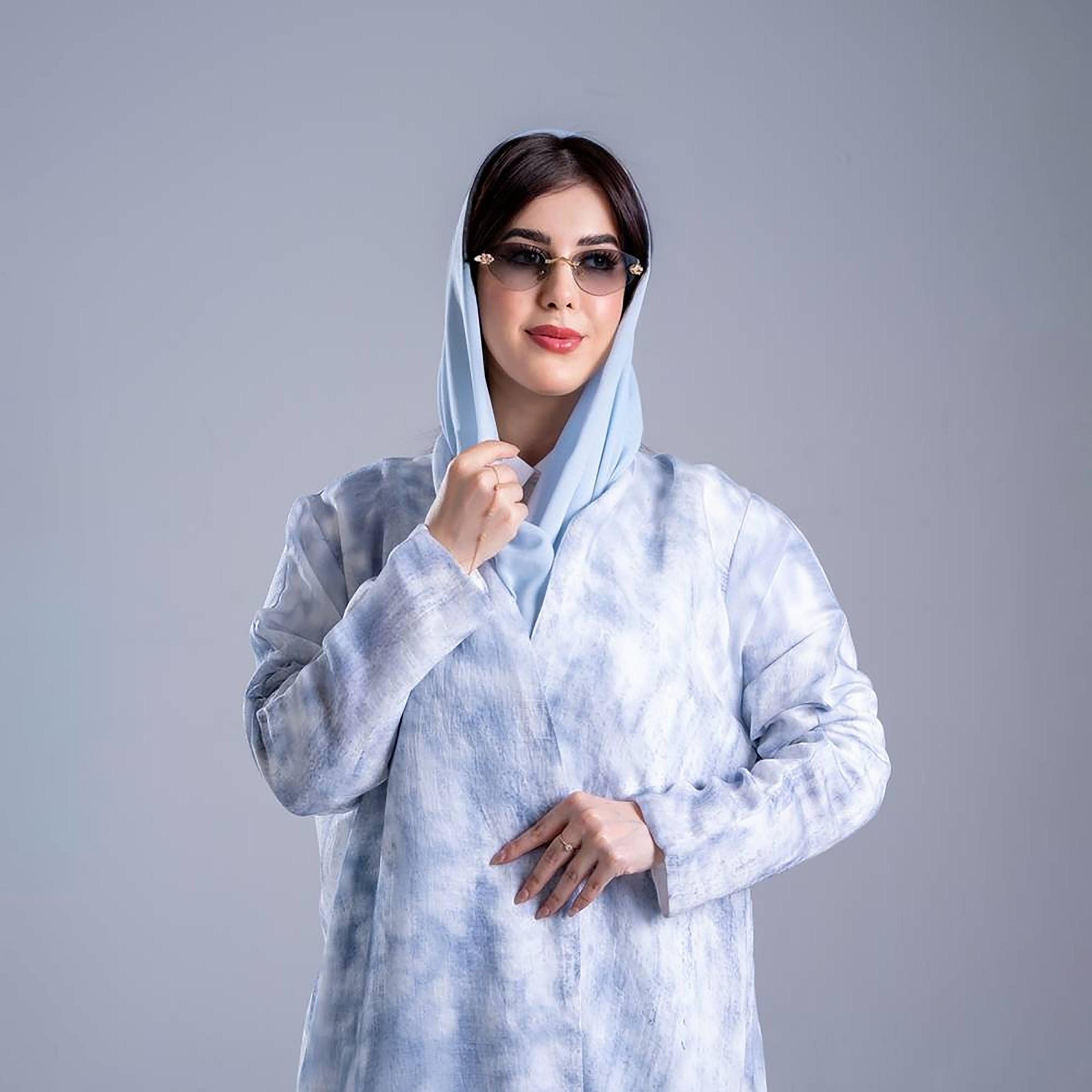 Elegant Hijab Abstract Print Crepe Women's Flared Half Cloche Abaya with Hijab-women-arabicclothing-abayas-image-2