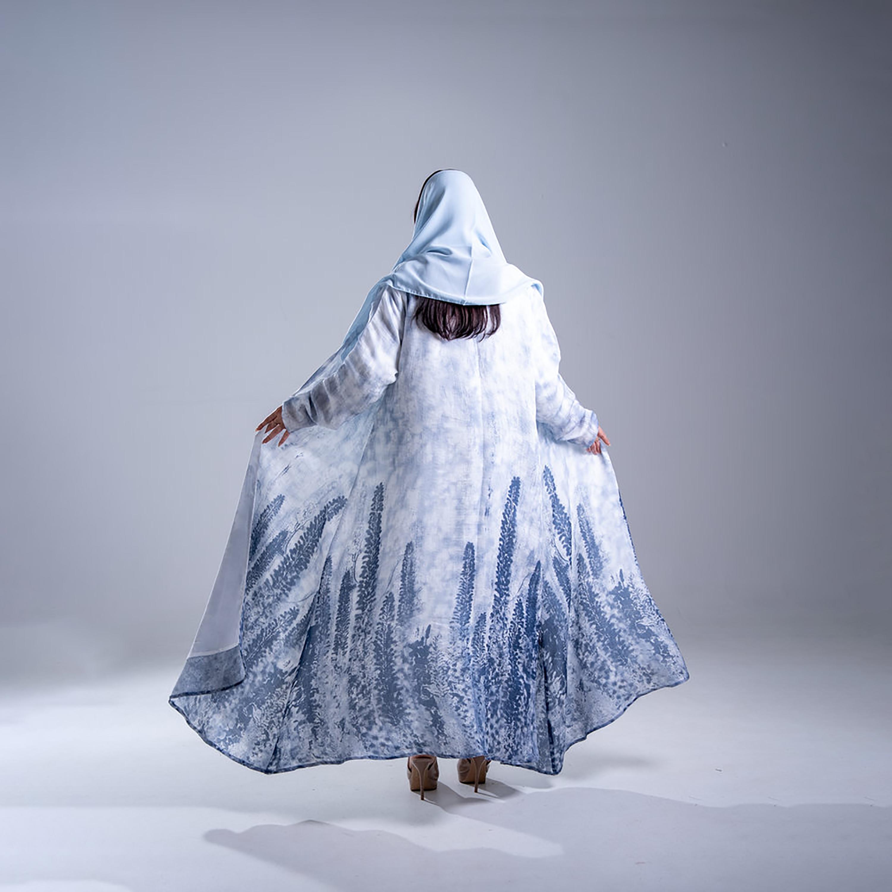 Elegant Hijab Abstract Print Crepe Women's Flared Half Cloche Abaya with Hijab-women-arabicclothing-abayas-image-5
