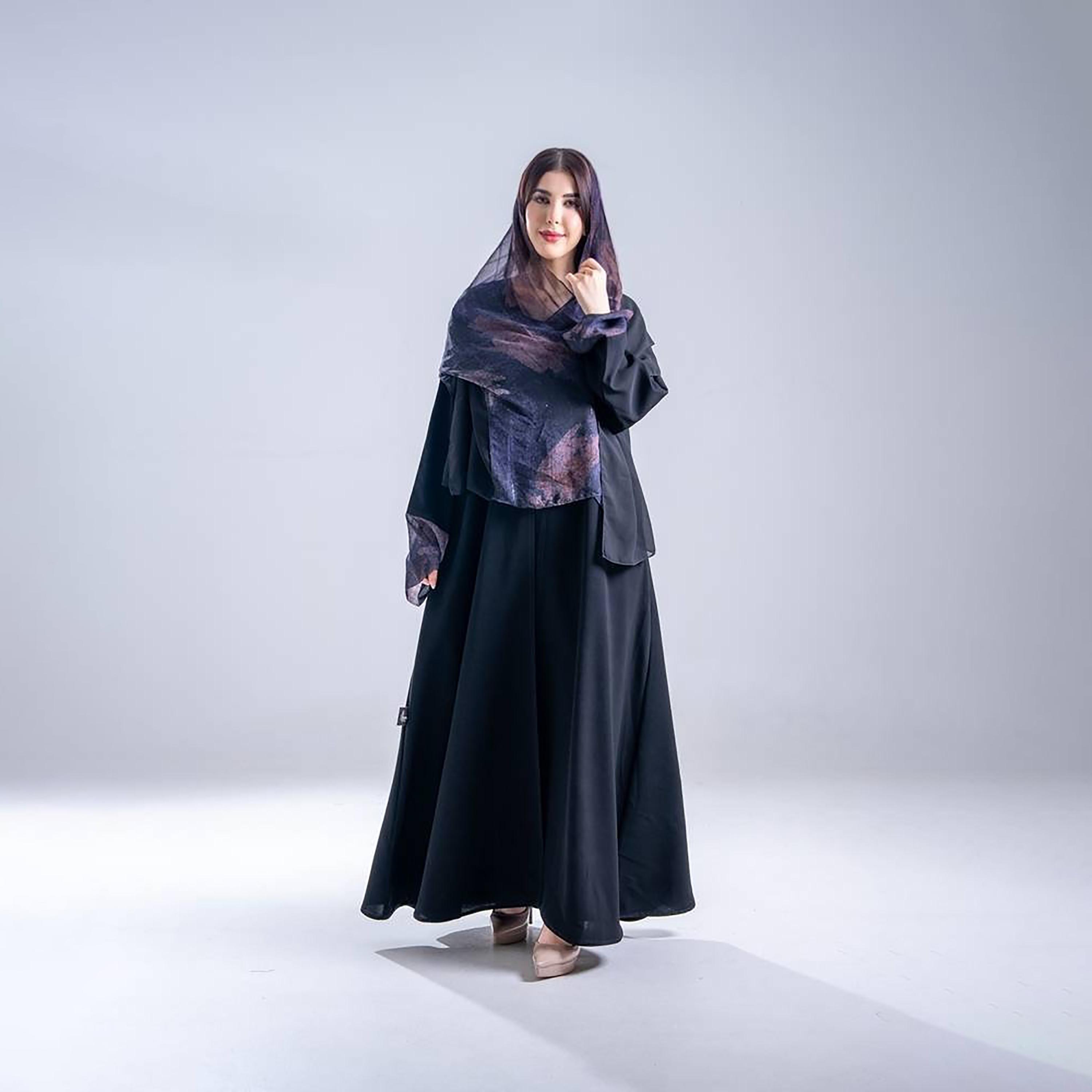 عباية كريب نسائية سادة بقصة نصف كلوش واسعة مع حجاب من إليجانت حجاب-women-arabicclothing-abayas-image-1