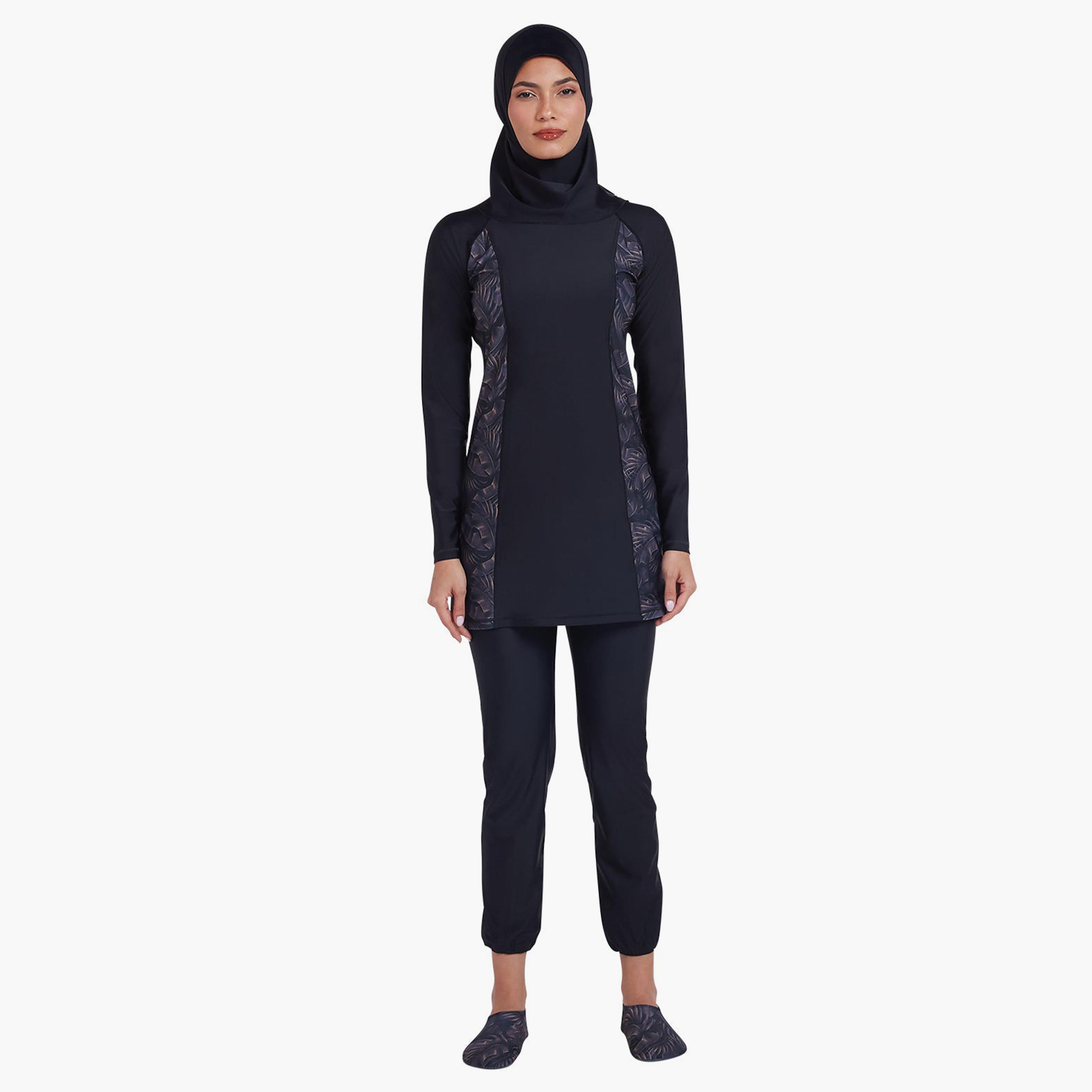COEGA Women's Modest Three-Piece Swim Set, Nero Silver Tropical-women-clothing-swimandbeach-burkinis-image-4